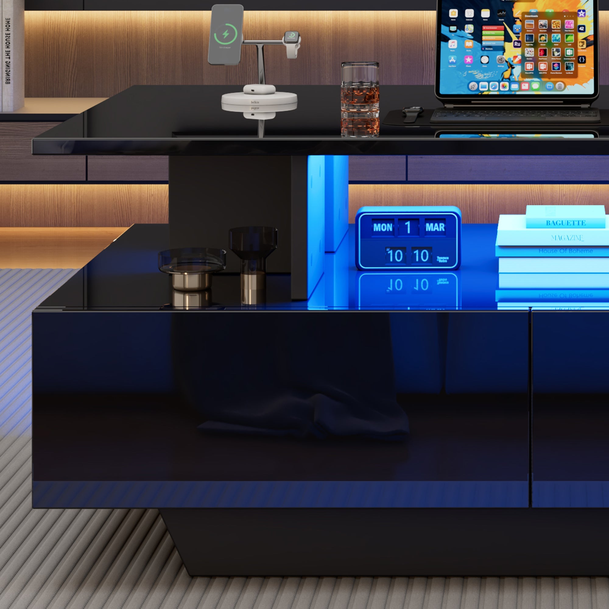 Logidon LED-verlichting salontafel met 2 lades 90x55x41 cm