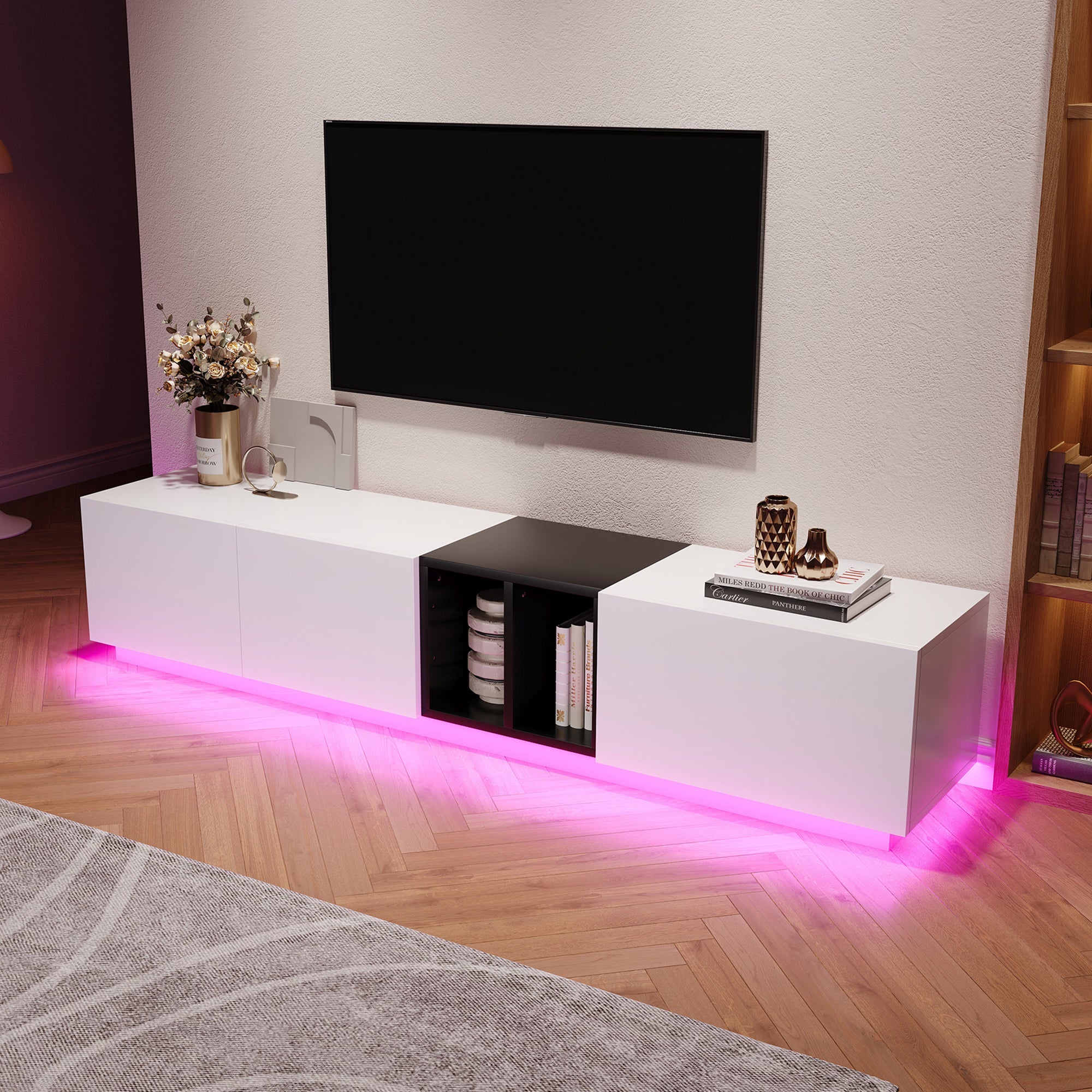 Logidon Modern TV-meubel Wit-Zwart Contrast Met Laden 190 cm