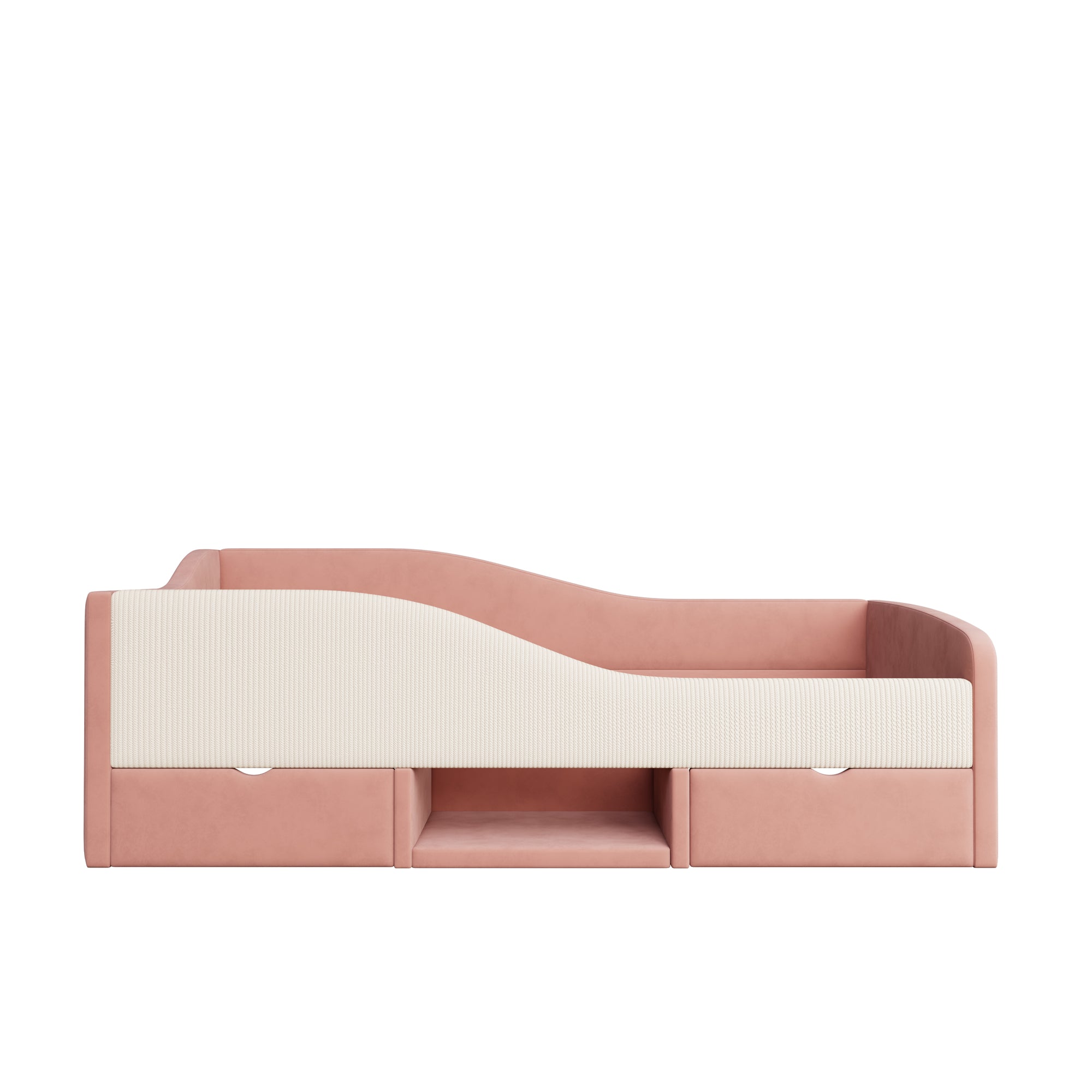 Logidon gestoffeerd bed 90x190 roze crème wit fluweel stof twee lades