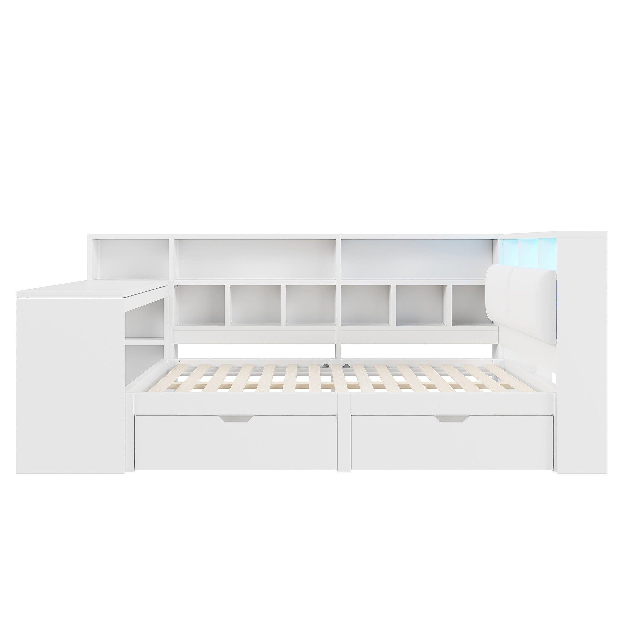 Logidon Hoekbed 140x200 L-vorm met Bureau Boekenplank Wit