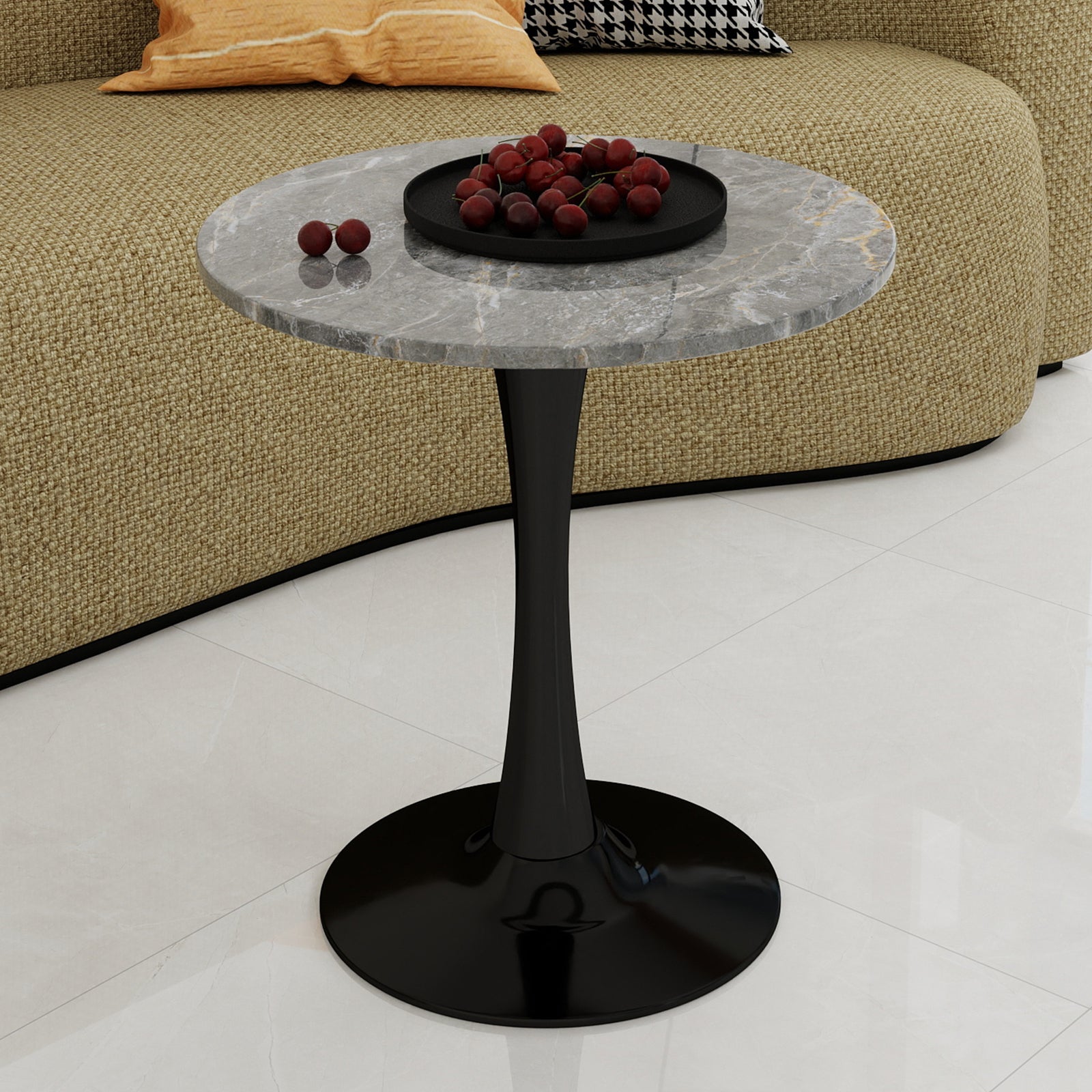 Logidon ronde salontafel marmerlook grijs 70 cm diameter tulpvoet