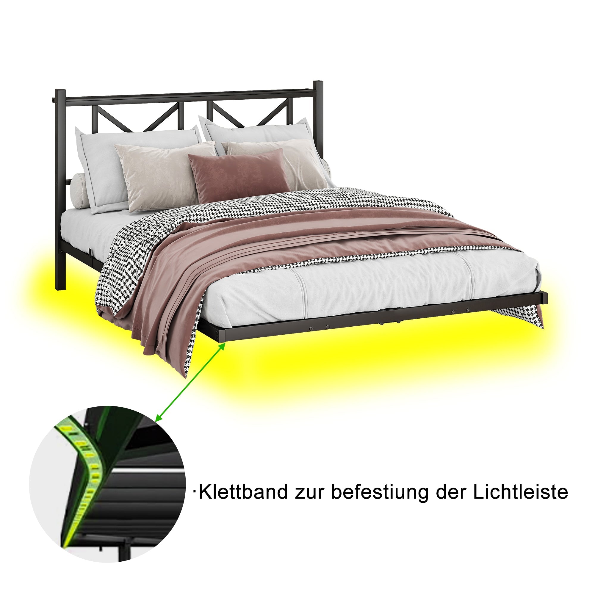 Logidon metalen bedframe 140x200 cm zwarte LED-verlichting