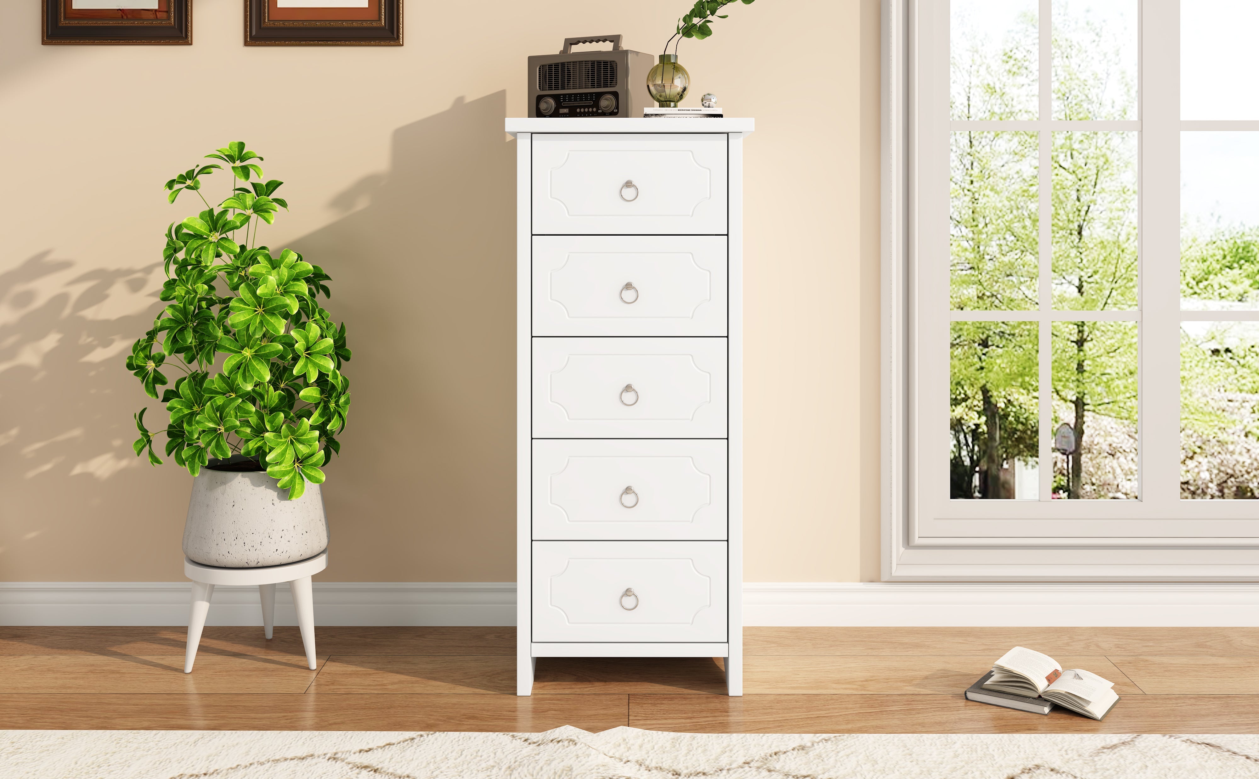 Logidon Classic Chest of Drawers White with 5 Drawers Silent Glides