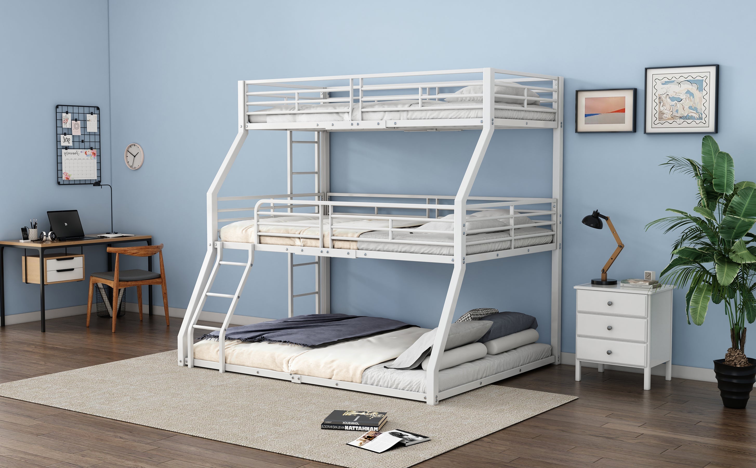 Logidon stapelbed 90x200 cm driedubbel metalen bedframe wit