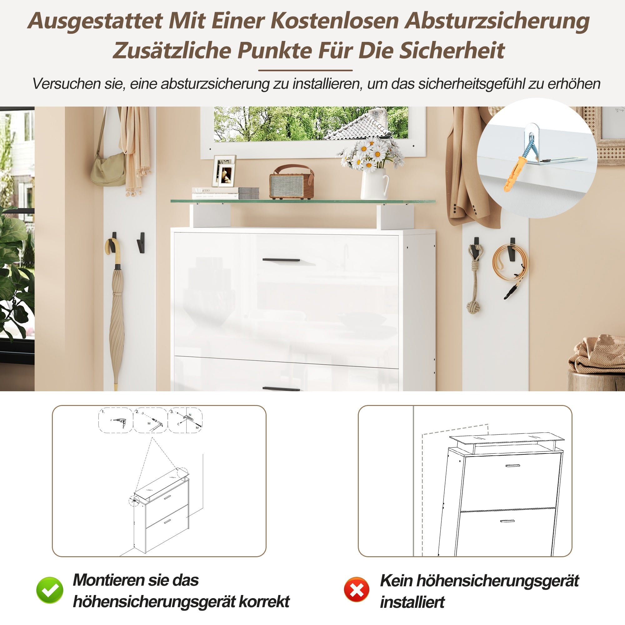 Logidon 4-delige kledingkastset met spiegel en schoenenkast, wit
