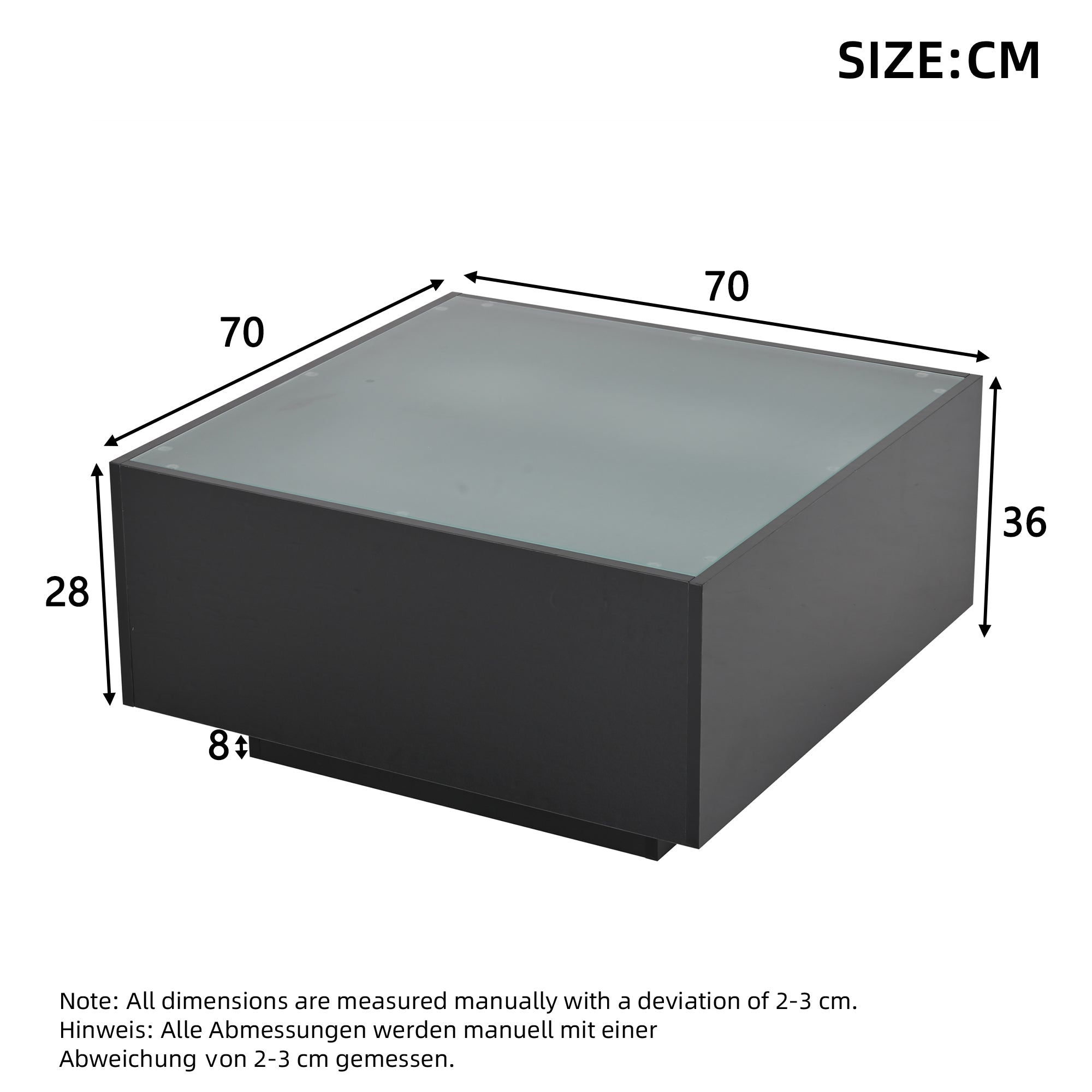 Logidon salontafel 70x70 cm glazen tafelblad LED zwart