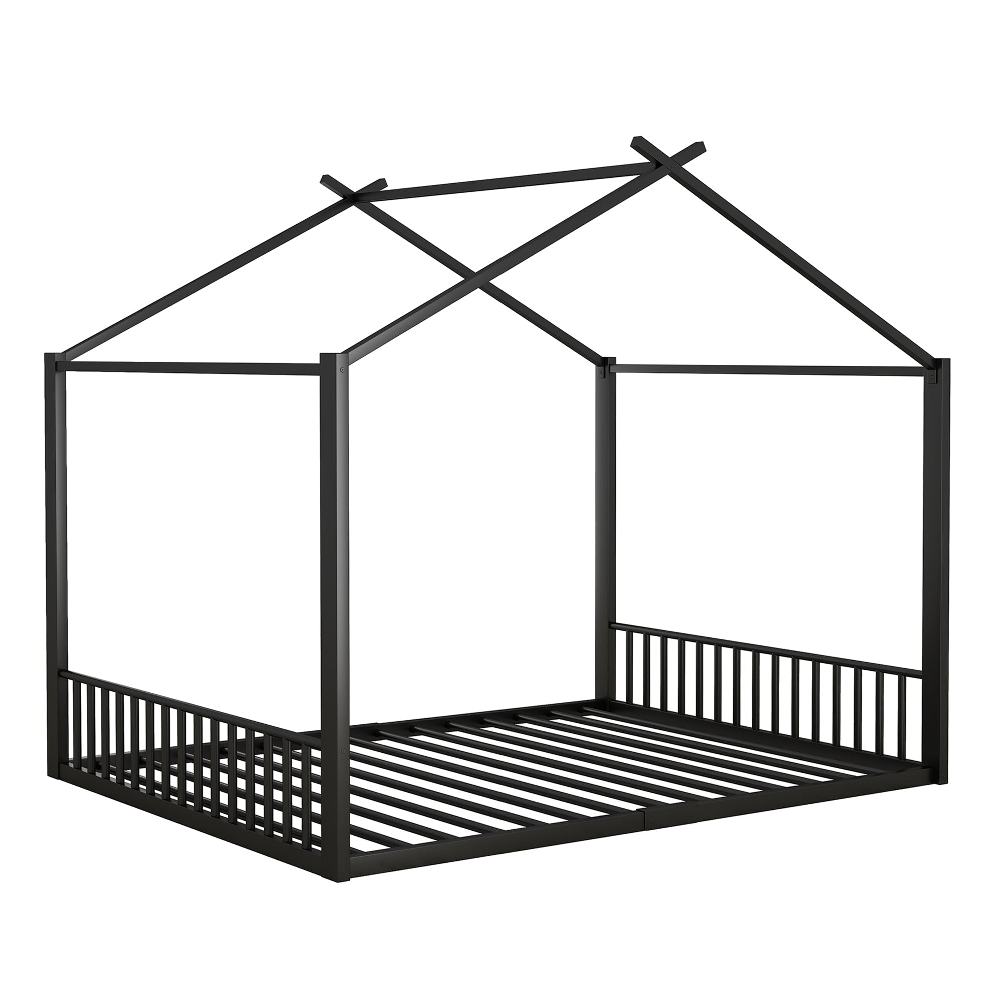 Logidon 140x200cm plat bed huisbed met ijzeren frame zwart