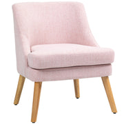 Logidon lounge chair pink linen look upholstered with wooden legs
