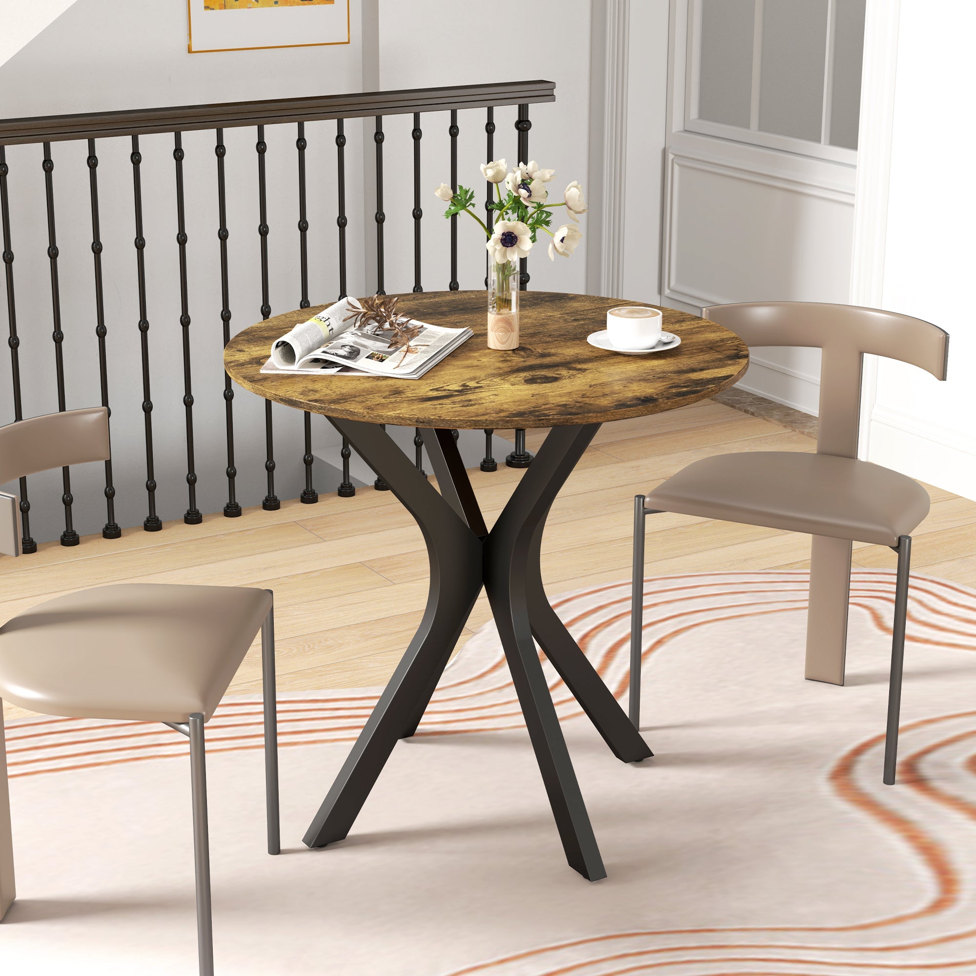 Logidon Ronde Eettafel Bruin Met Spider Stalen Frame 78 x 75 cm