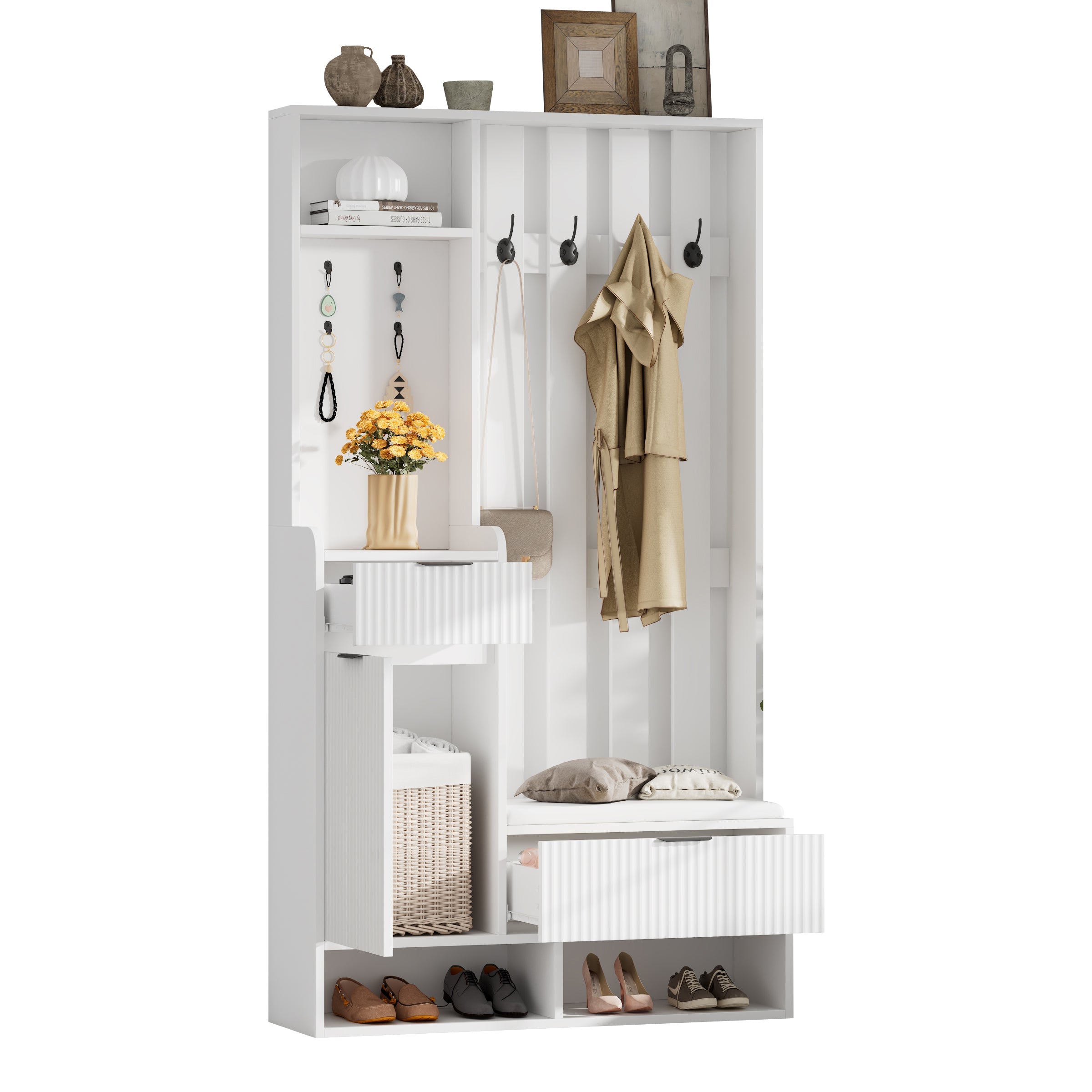 Logidon Kledingkast 6in1 Wit 100x30x180 cm Schoenenbankopberger