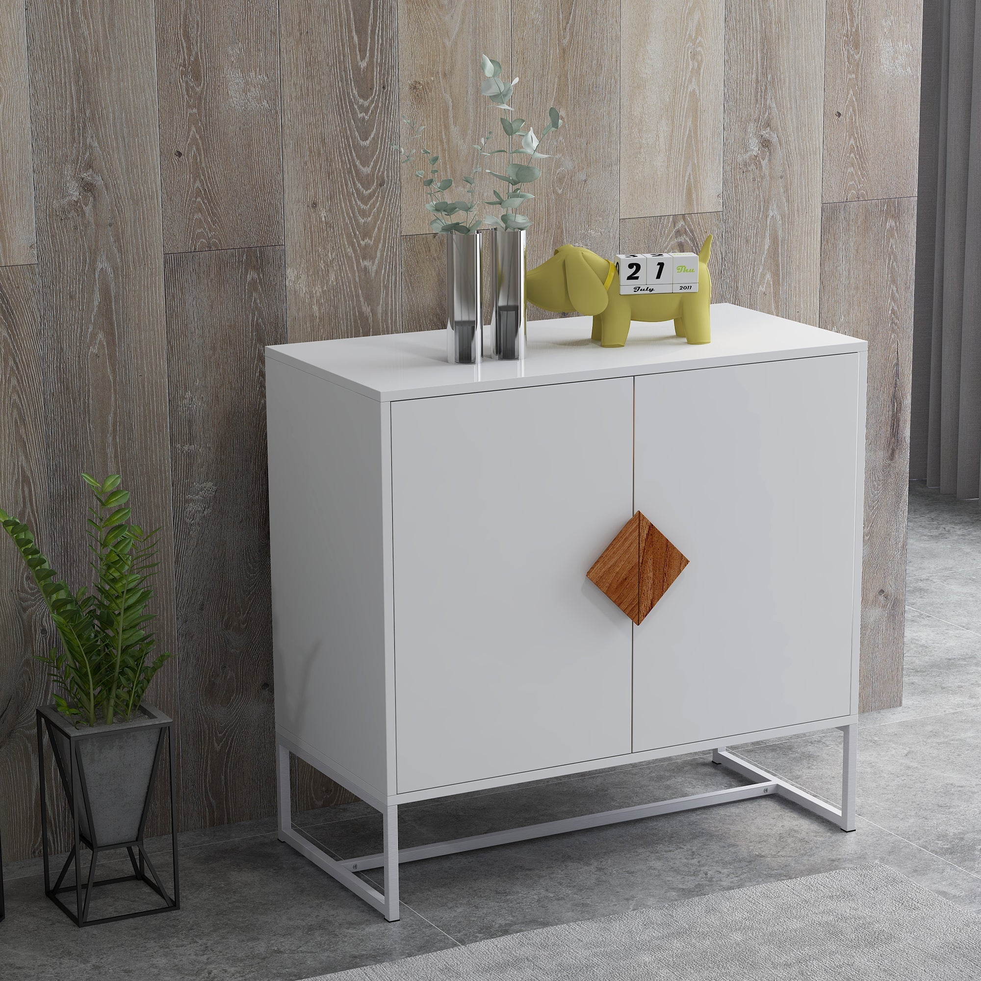 Logidon Wit Dressoir MDF 2 Deuren met Vierkante Handgrepen 80x40x75 cm
