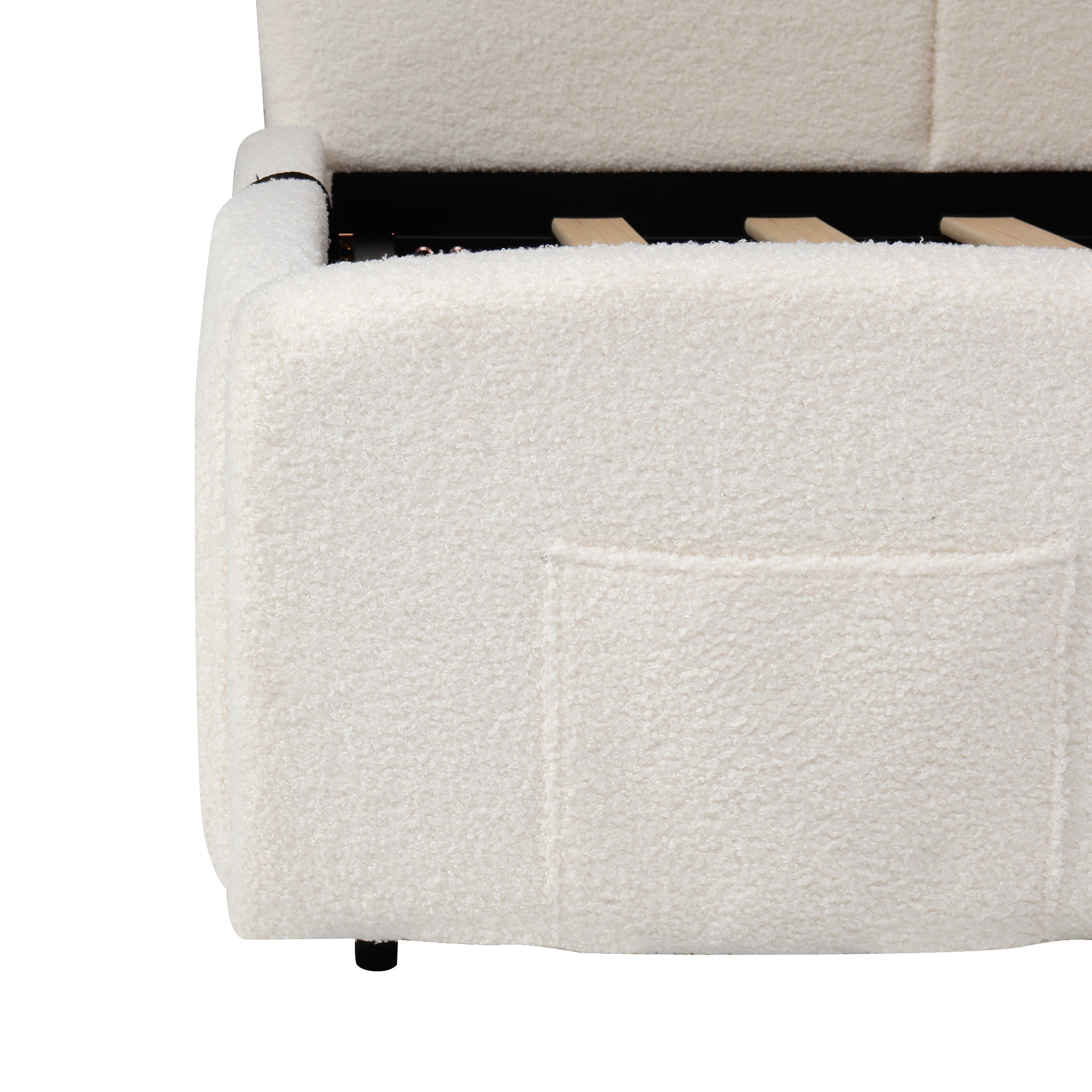 Logidon gestoffeerd bed 90x200 opbergbed slaapbank beige bouclé USB