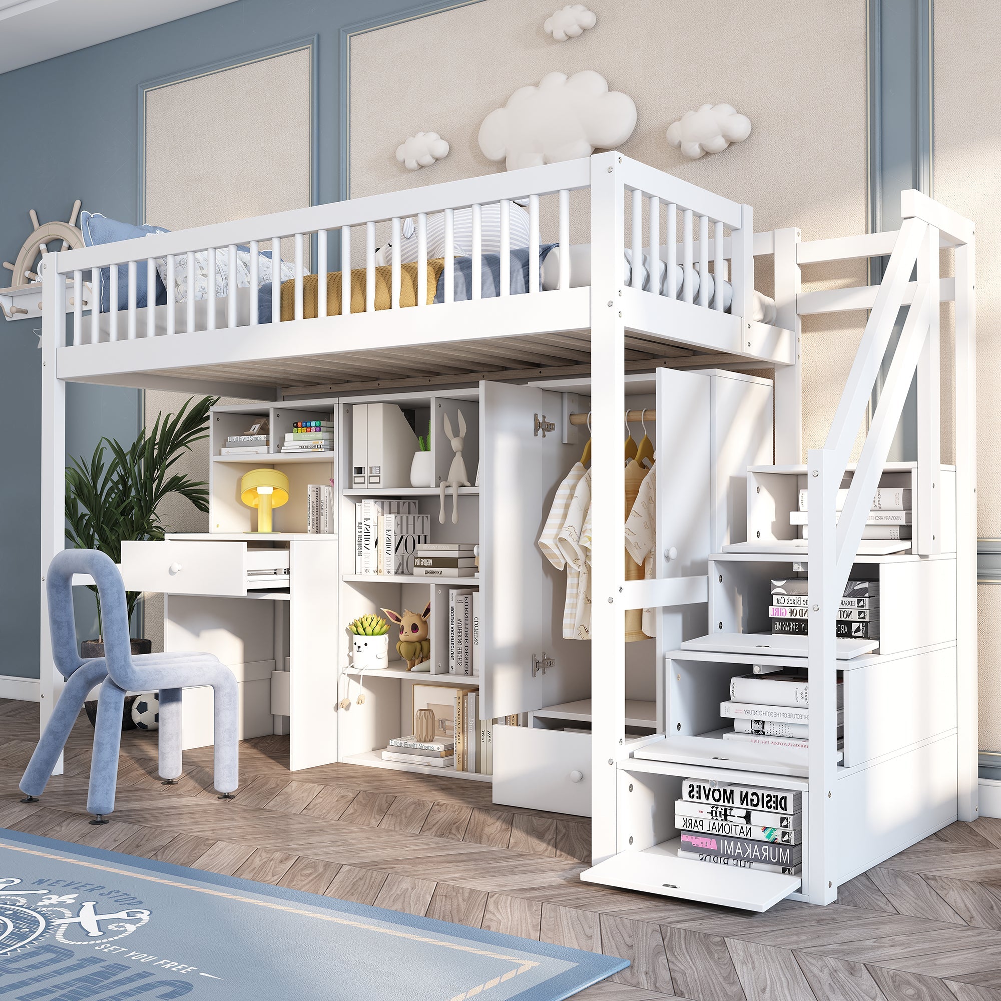 Logidon Kinderbed Loft Met Bureau Opbergruimte 90x200 Wit