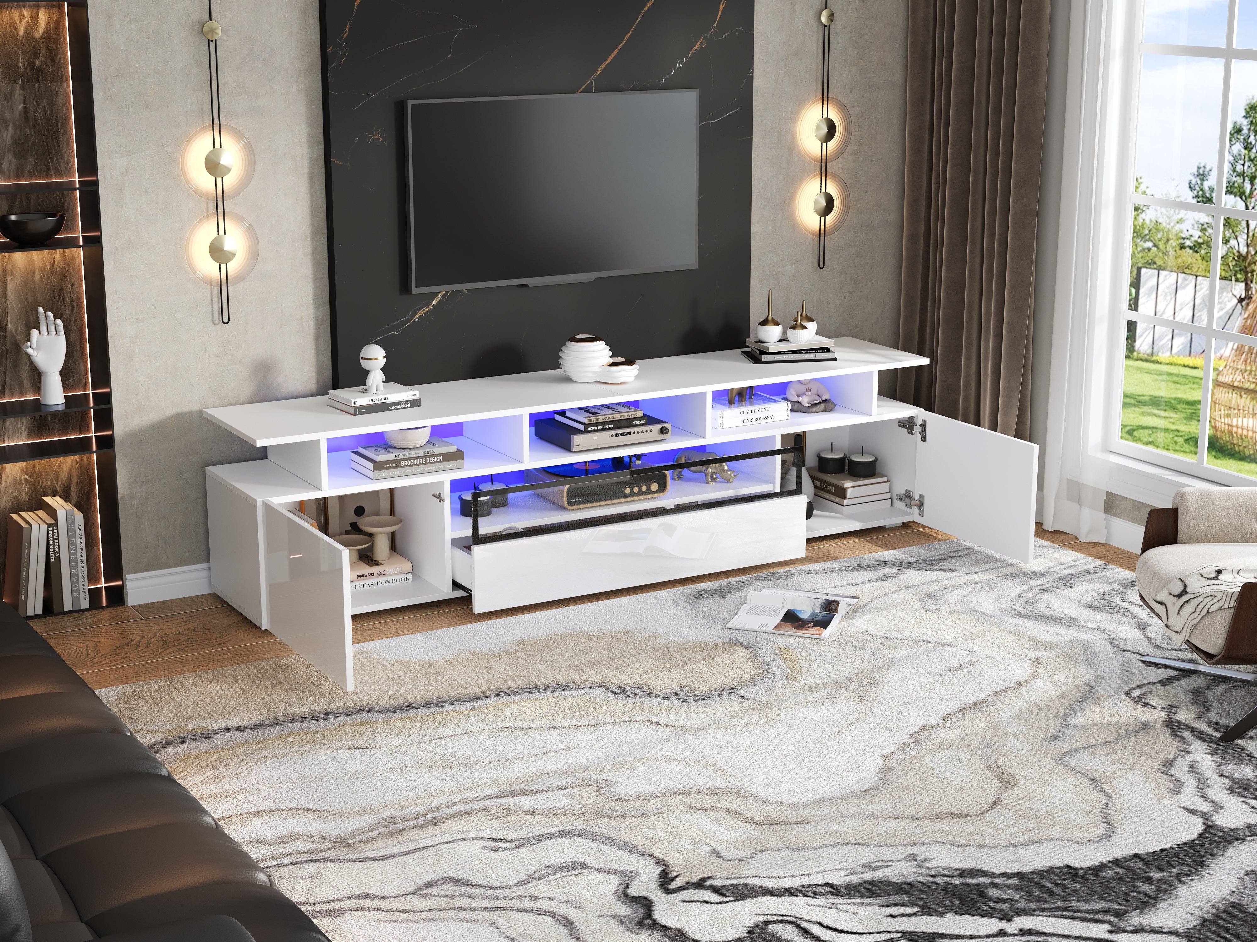 Logidon TV-meubel wit 180x38x45 cm met LED-verlichting 2 deuren 1 lade