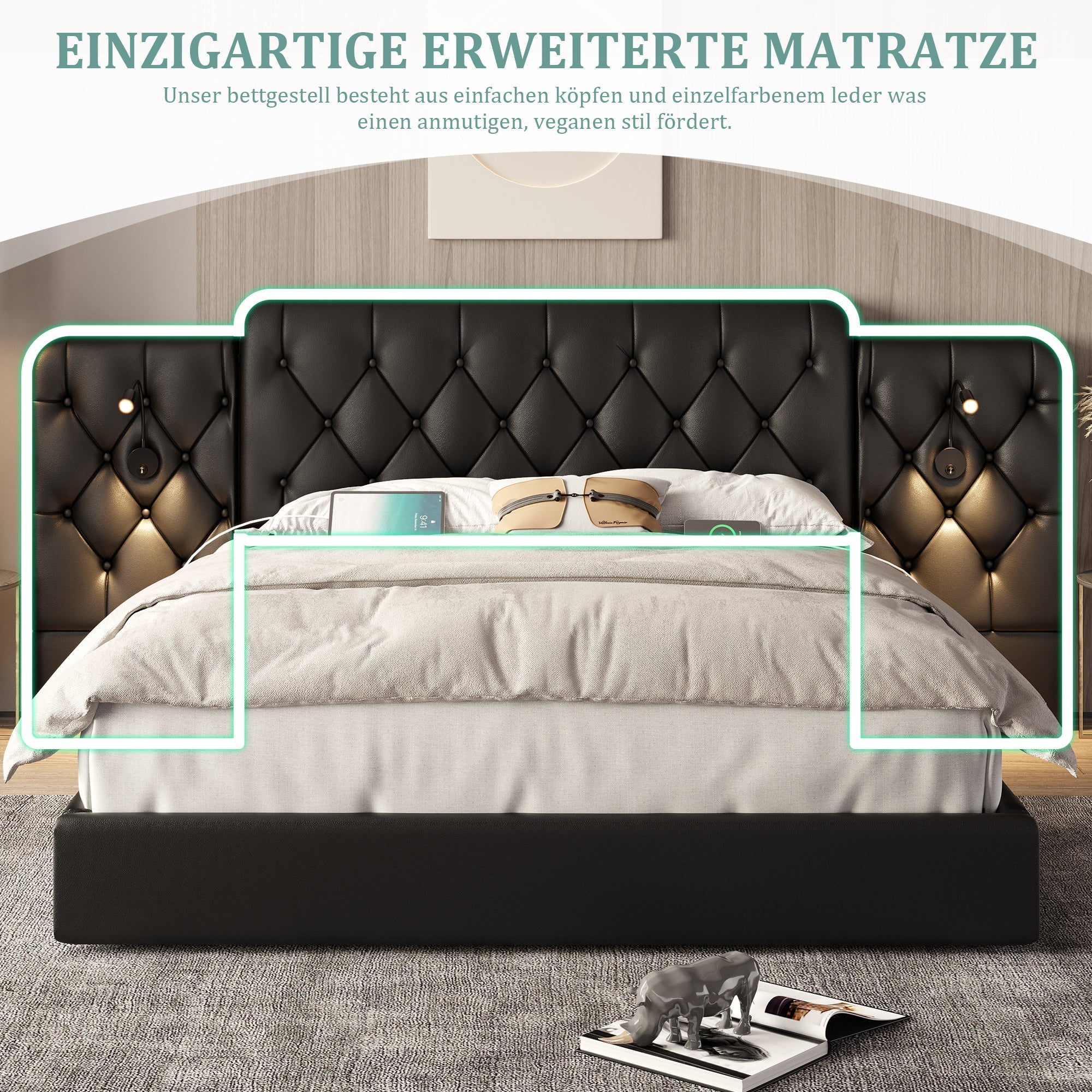 Logidon bedframe 180x200 cm zwart hydraulische opbergruimte