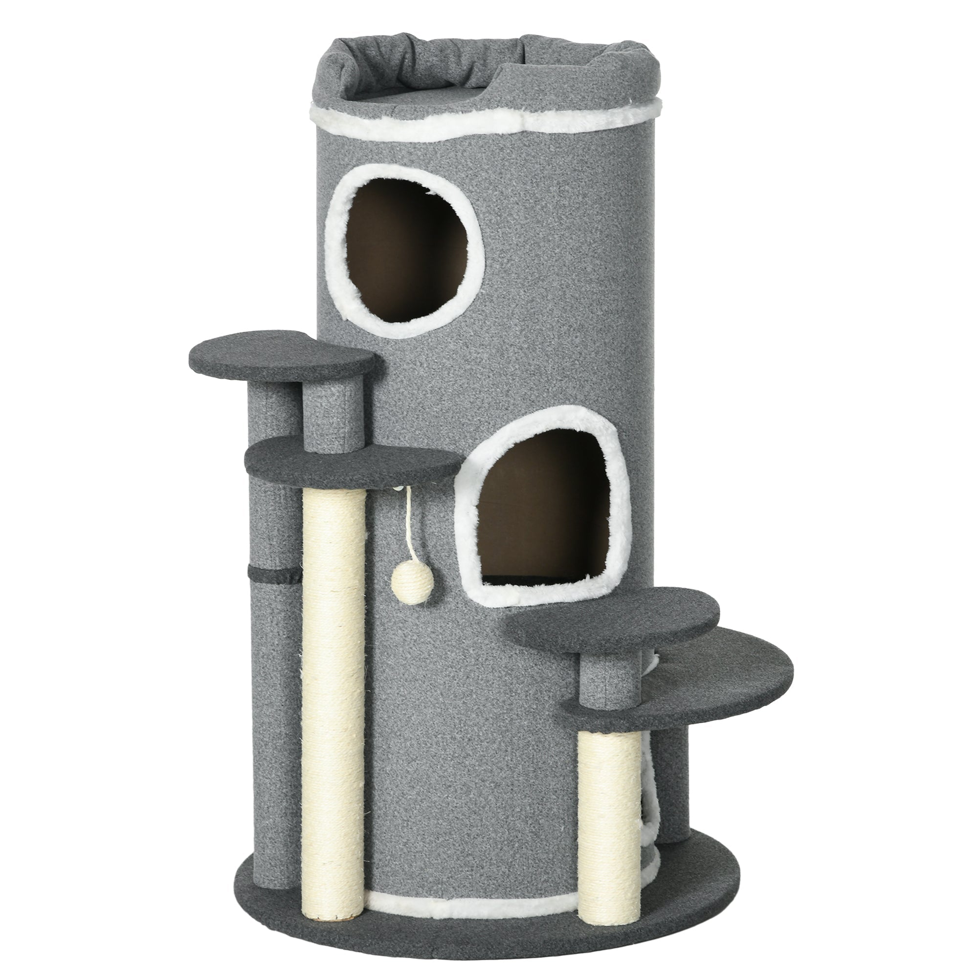 Logidon kattenkrabton 99 cm met kattenmand en speelbal grijs