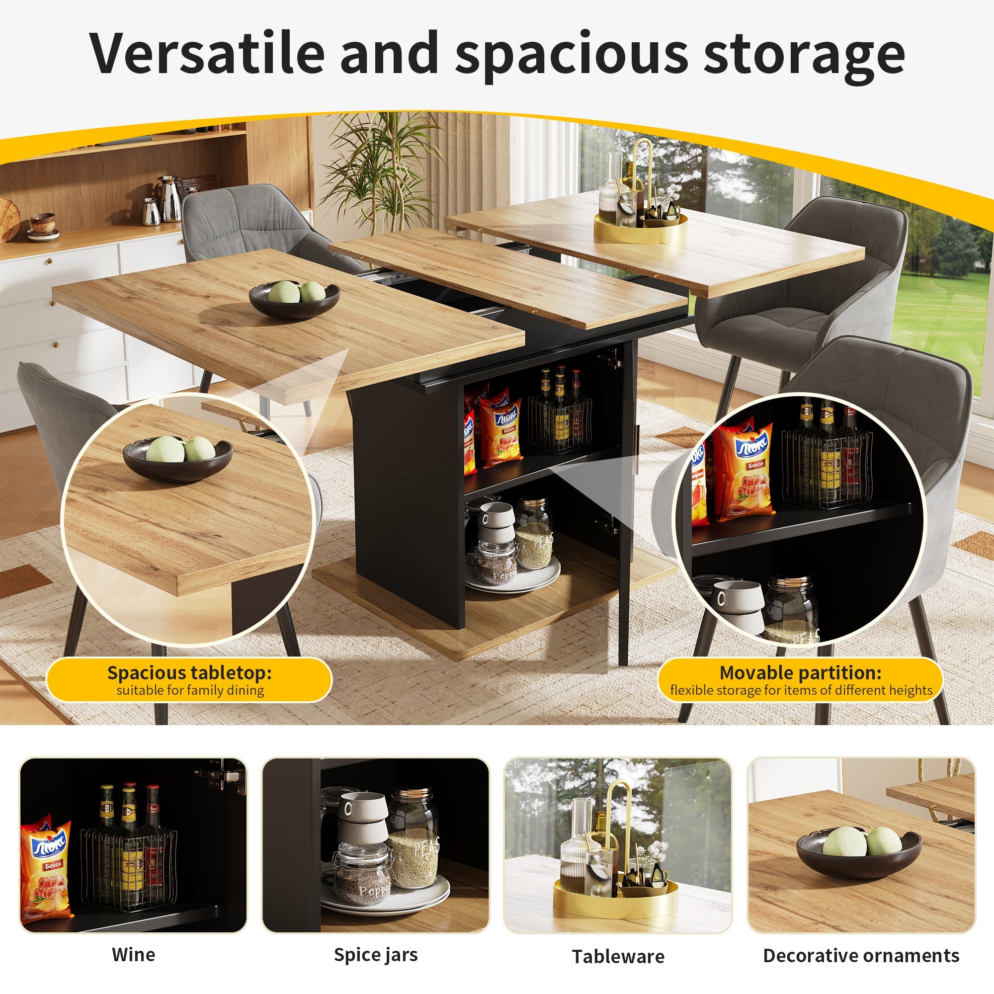 Logidon eettafel telescopische tafel 140×80 cm met drie opbergniveaus