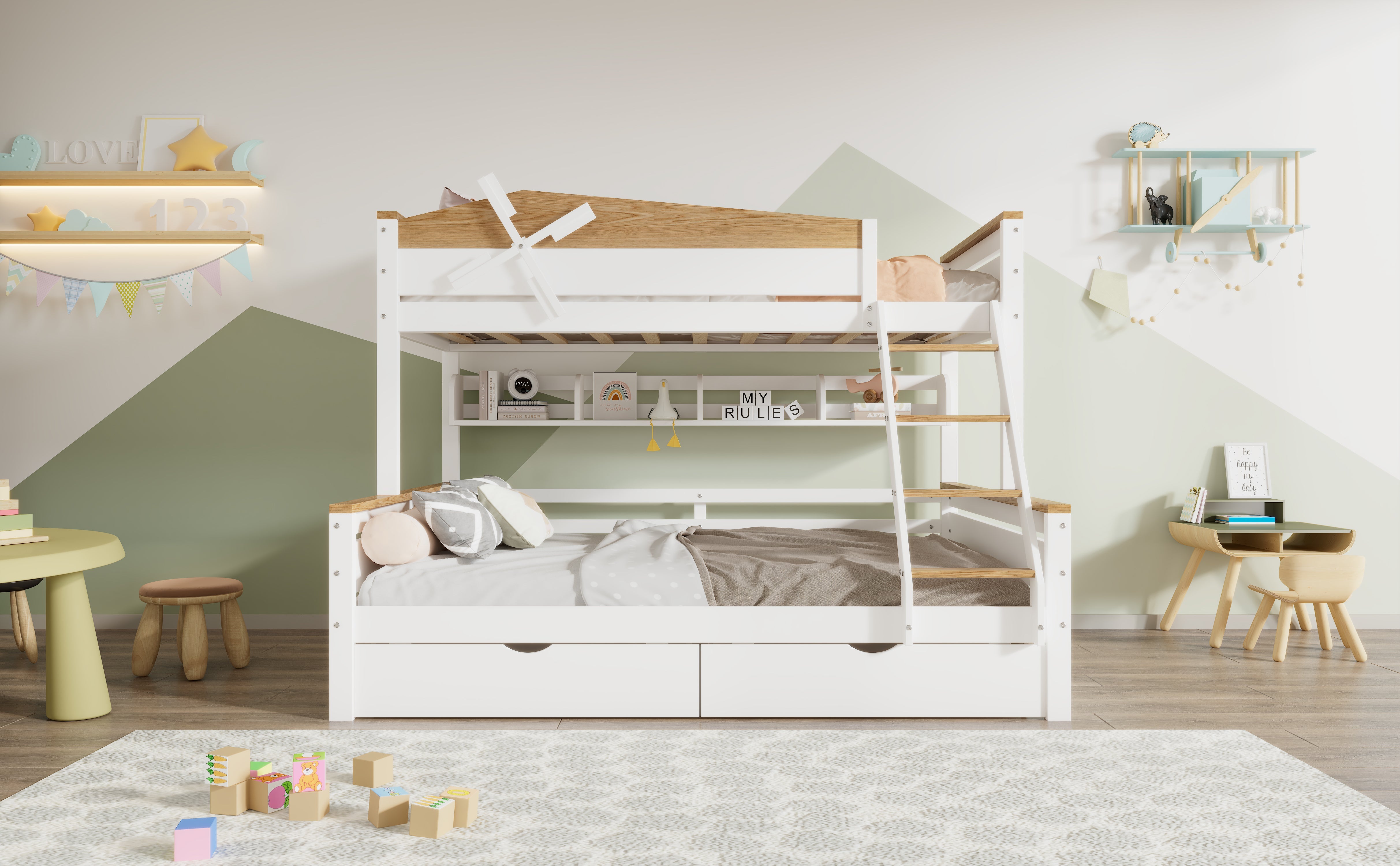 Logidon Stapelbed Met Molen Wit Naturel 90x200 cm en 140x200 cm