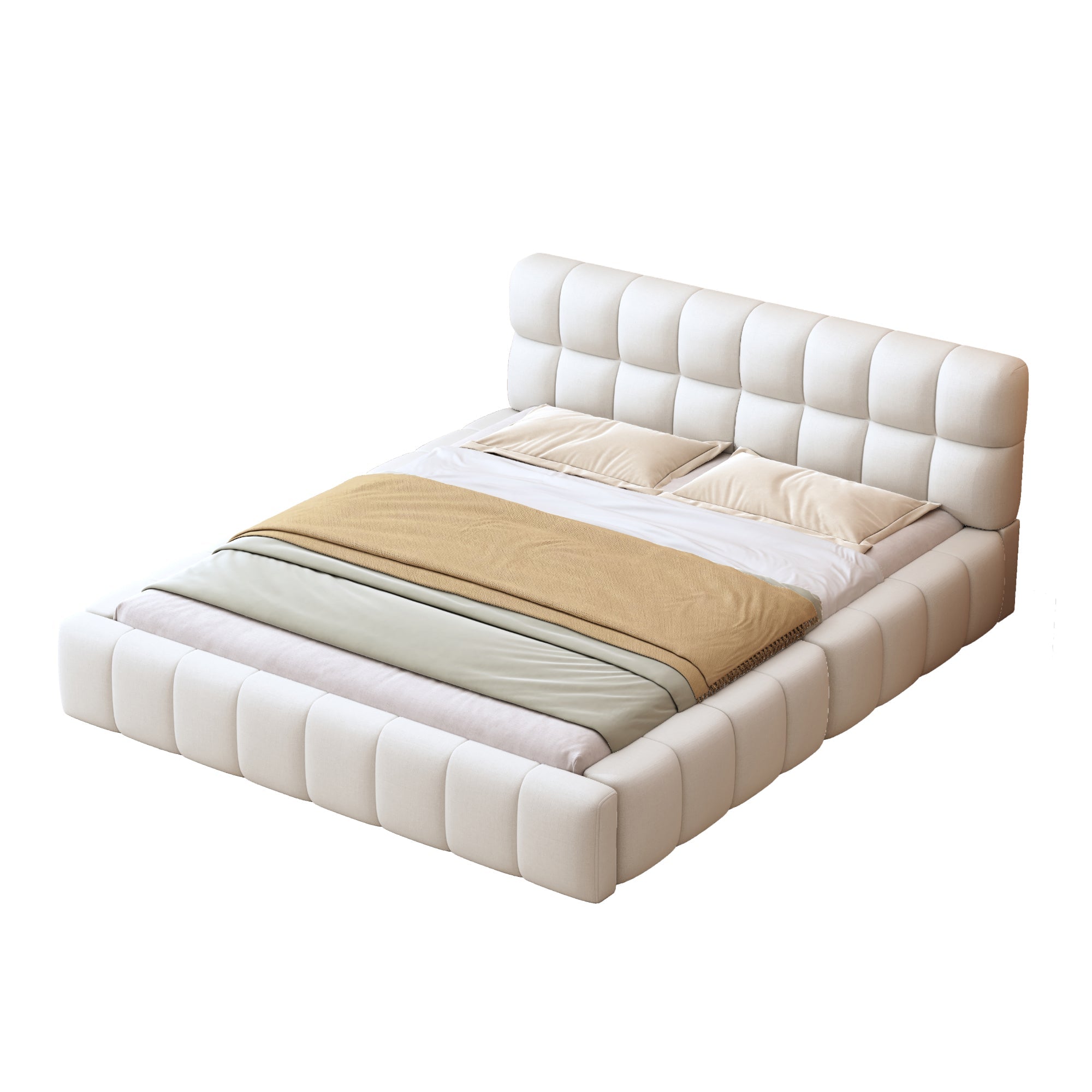 Logidon gestoffeerd bed 140x200 beige zachte rugleuning gestoffeerde rand