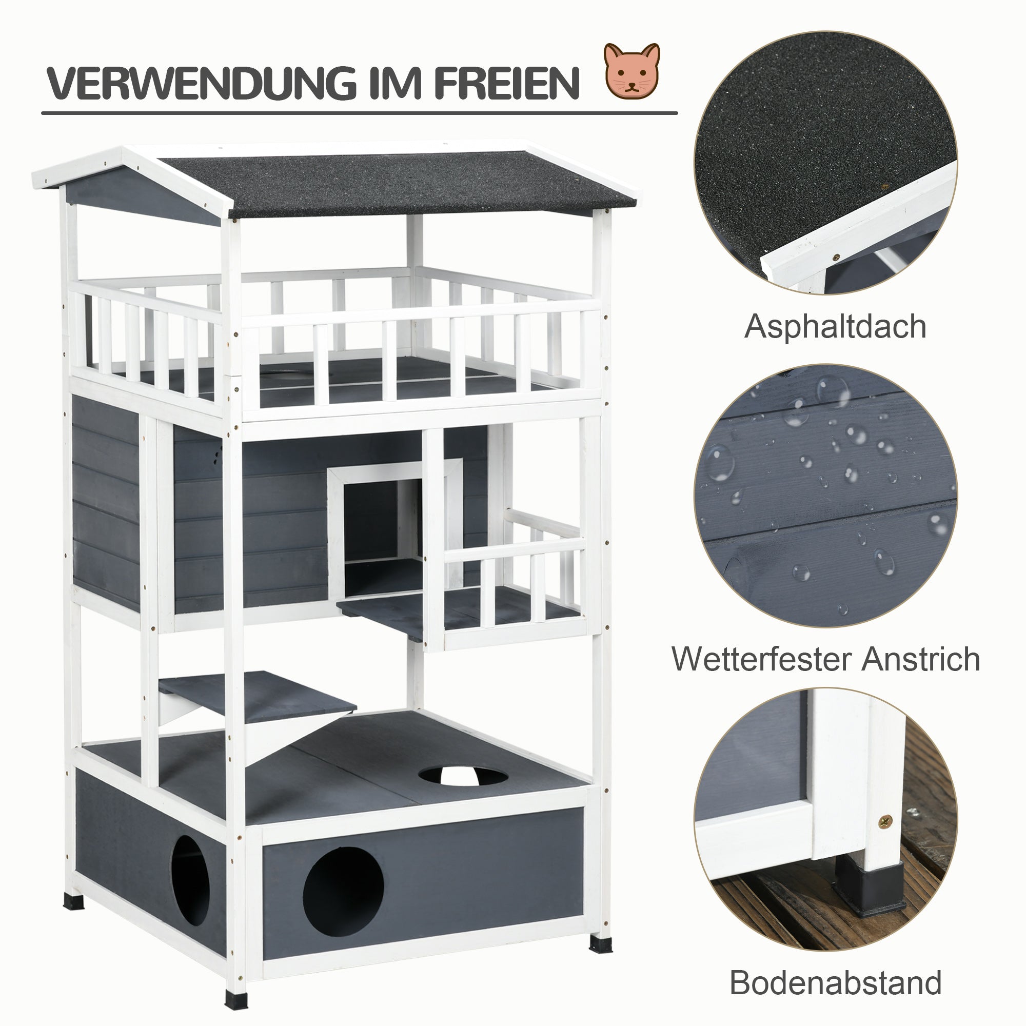 Logidon Kattenhuis met Toilet Grijs met meerdere verdiepingen 78 x 76 x 140 cm