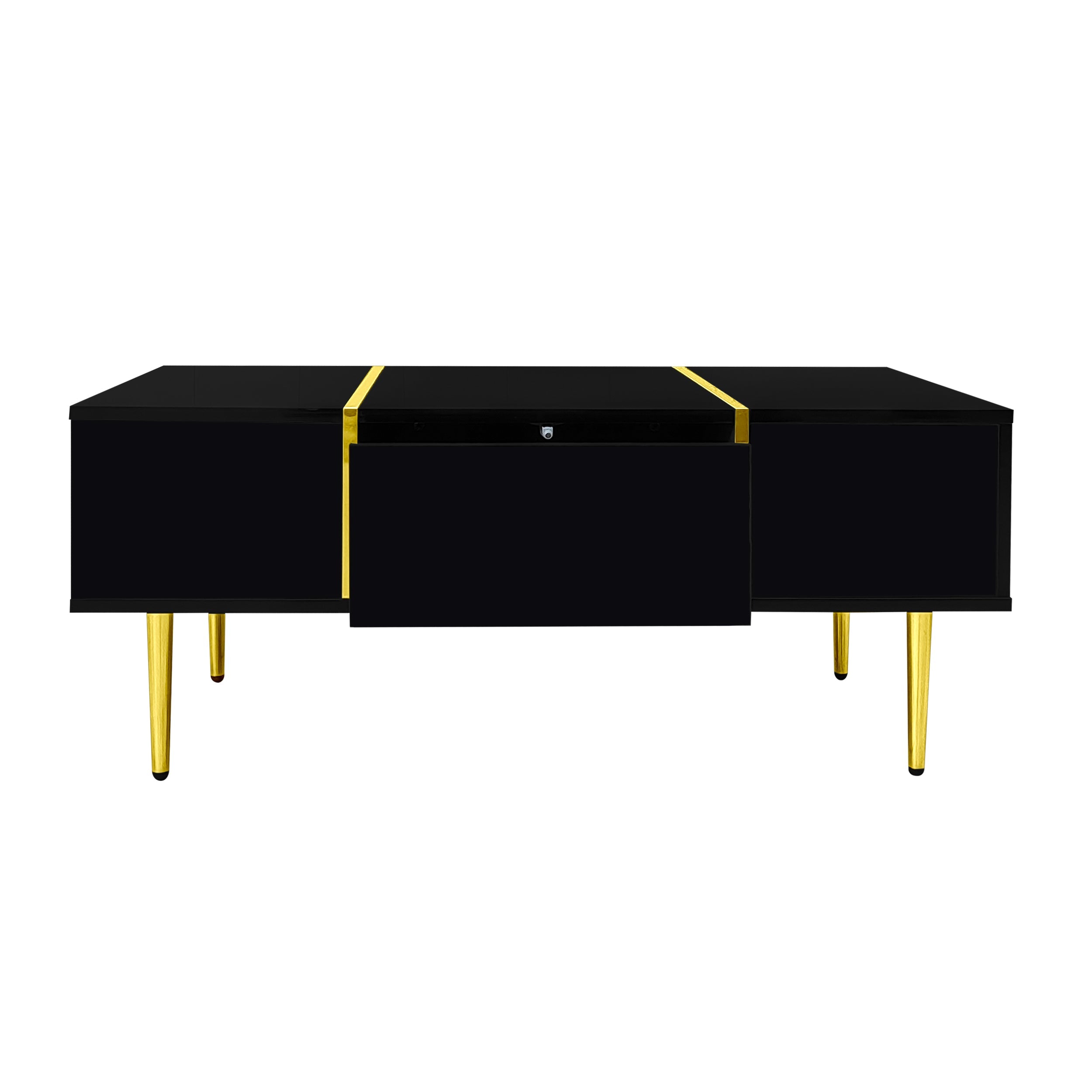 Logidon Moderne Zwarte Hoogglans Salontafel Met 2 Laden