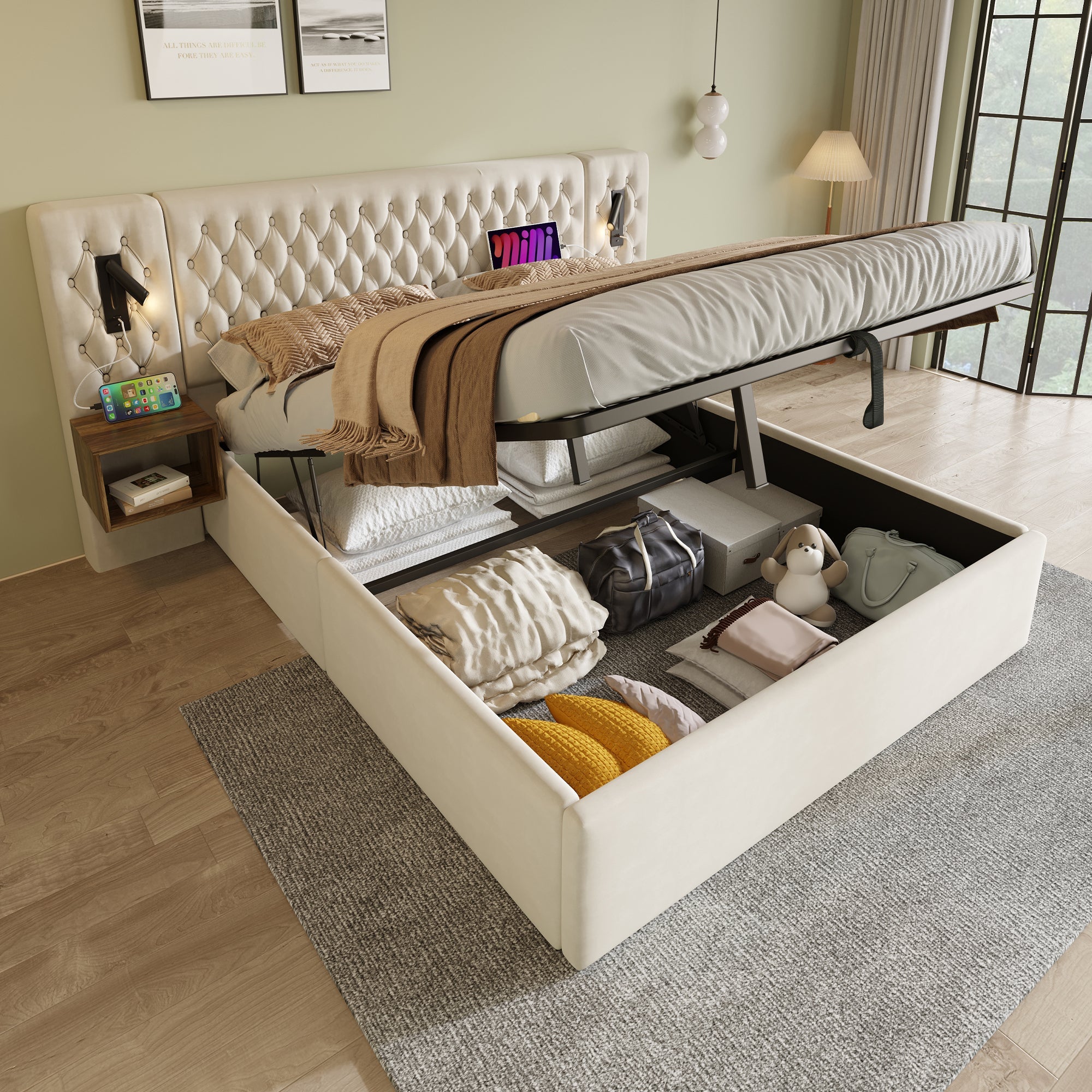 Logidon bedsysteem beige 160x200 cm hydraulisch opbergmatras