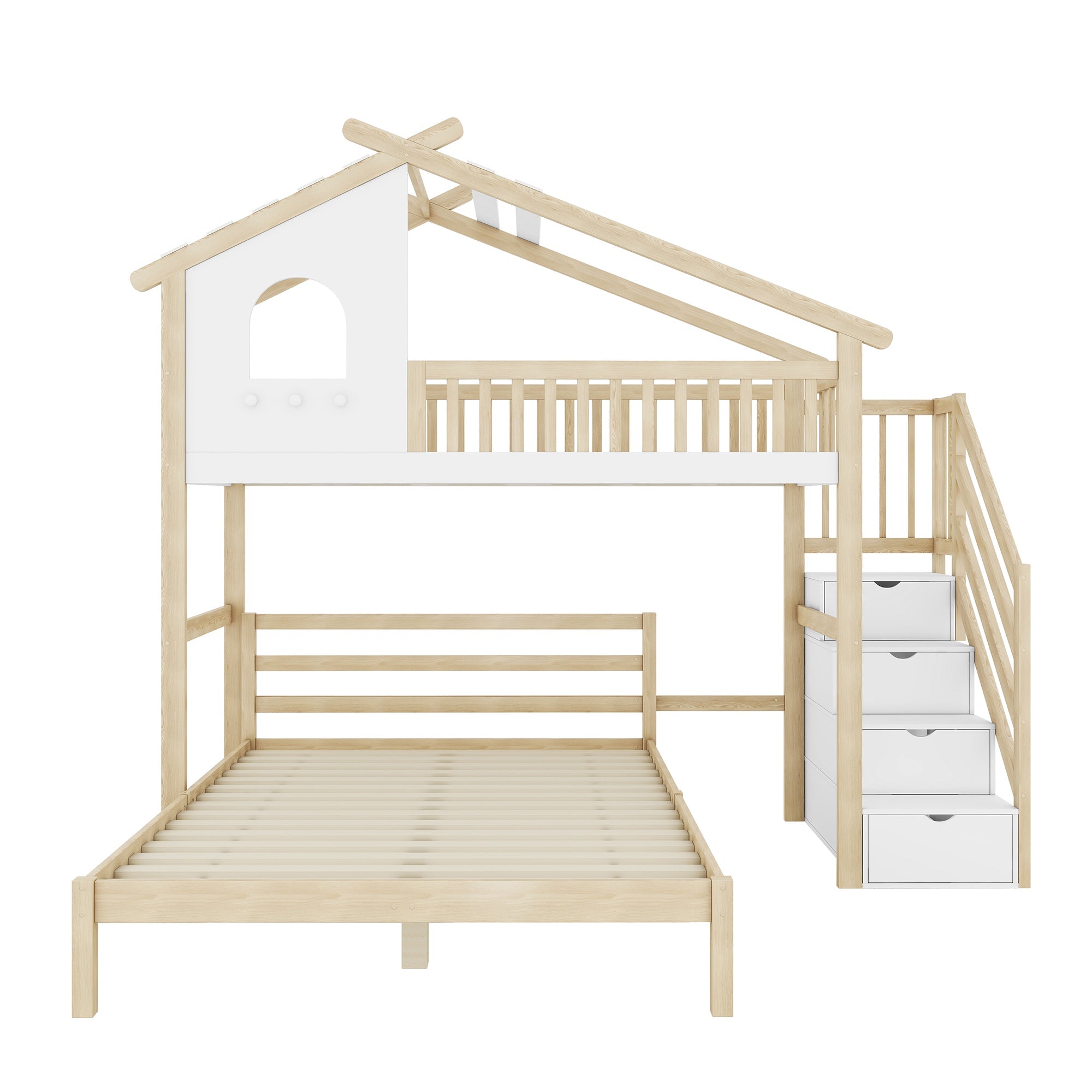 Logidon hoogslaper 90x200 cm vliering met opbergladder naturel wit