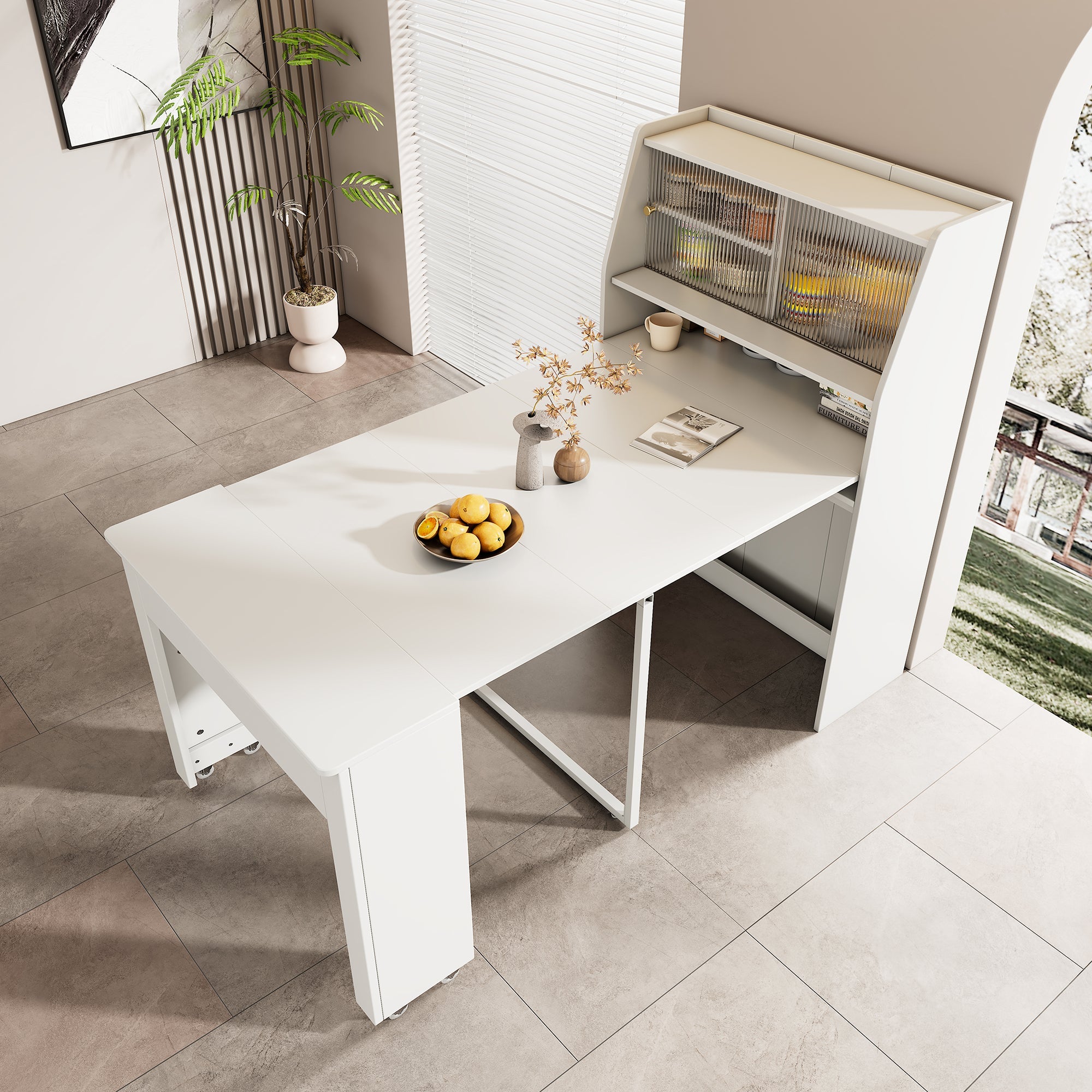 Logidon uitschuifbare eettafel met opbergruimte wit L52/132,5 B80 H76 cm