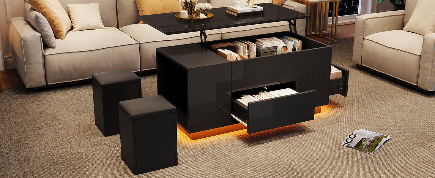 Logidon 4-in-1 in hoogte verstelbare salontafel zwart 100x50x45 cm LED