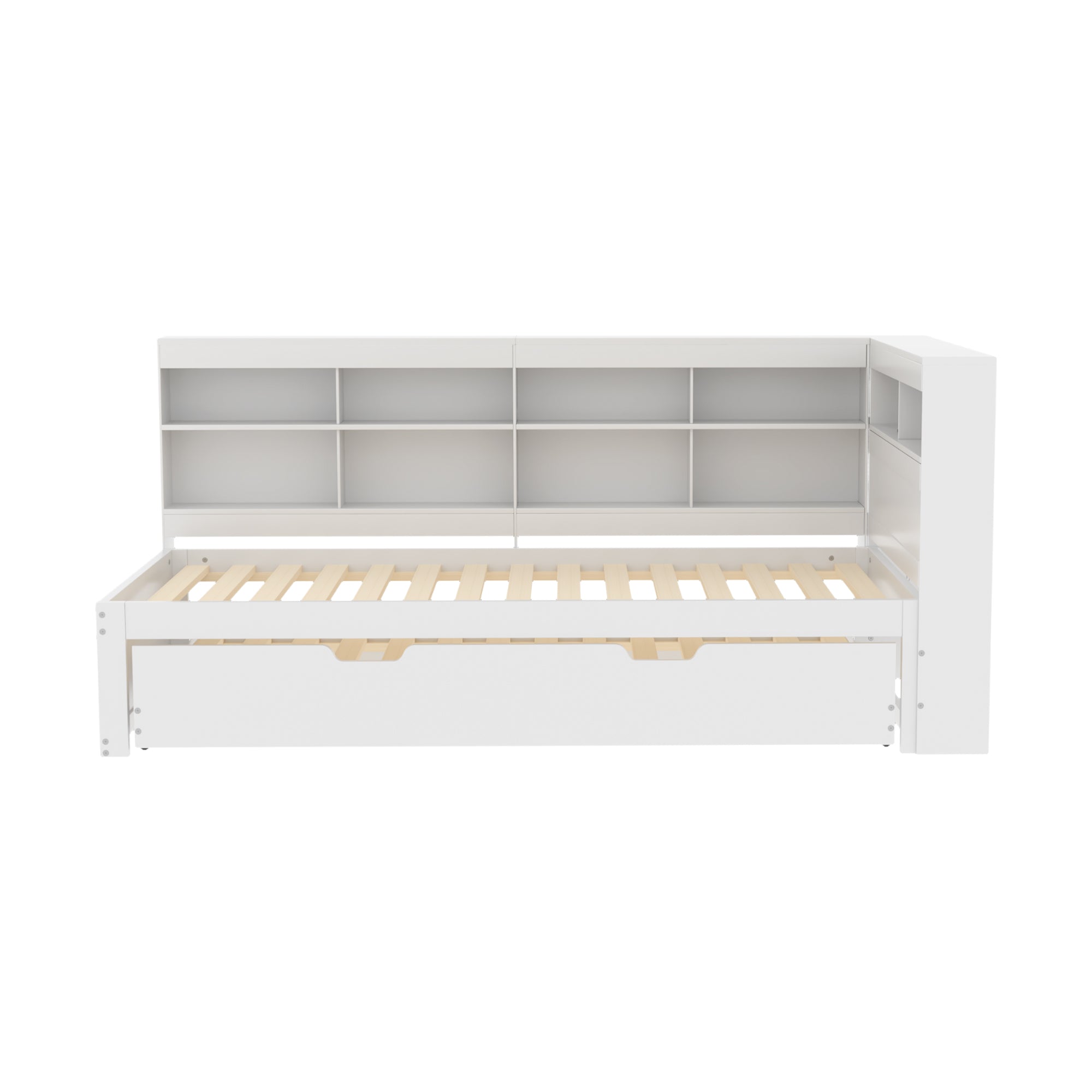 Logidon slaapbank 90x200 uitschuifbaar bed 90x190 USB wit