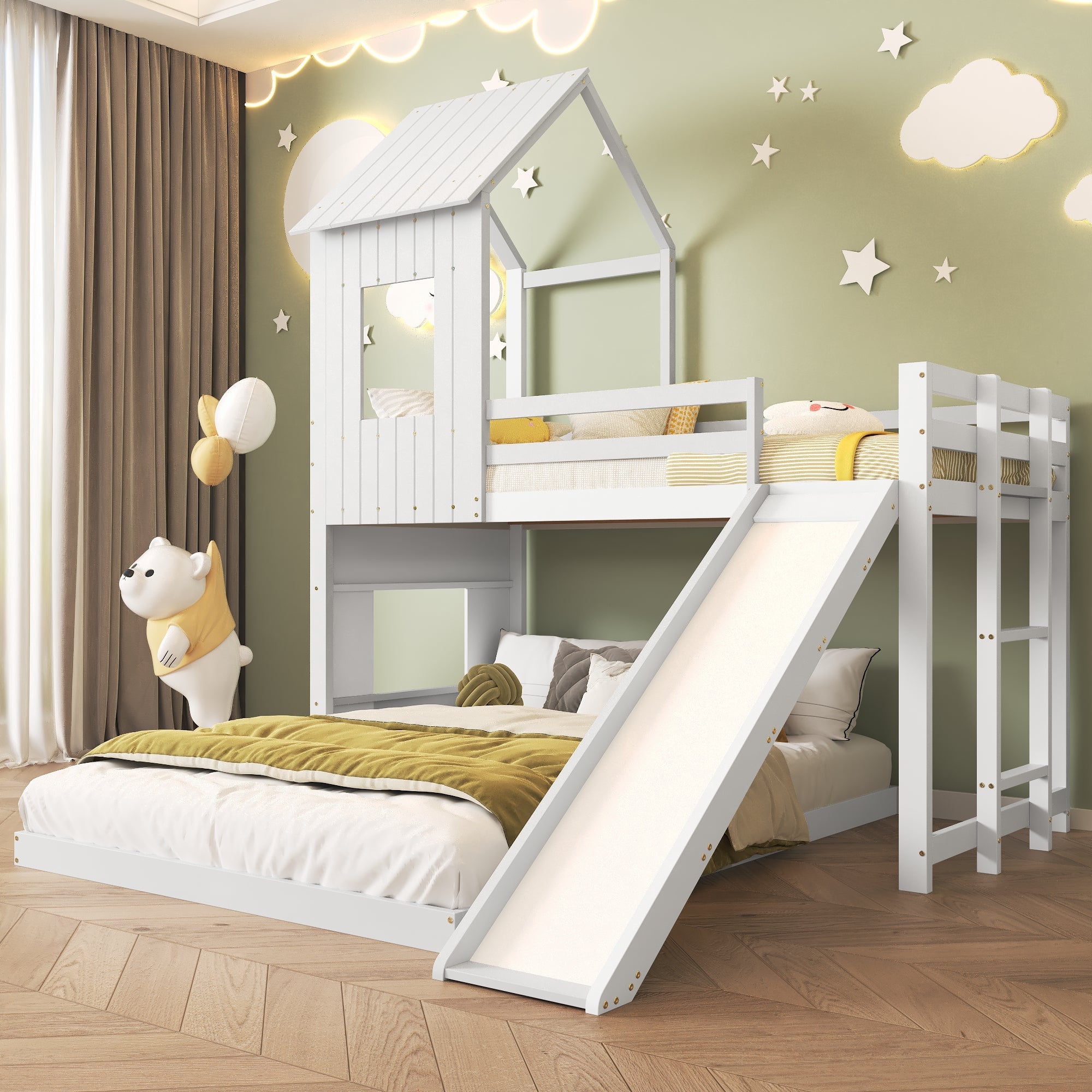 Logidon Stapelbed Met Glijbaan Wit 90x200cm en 140x200cm