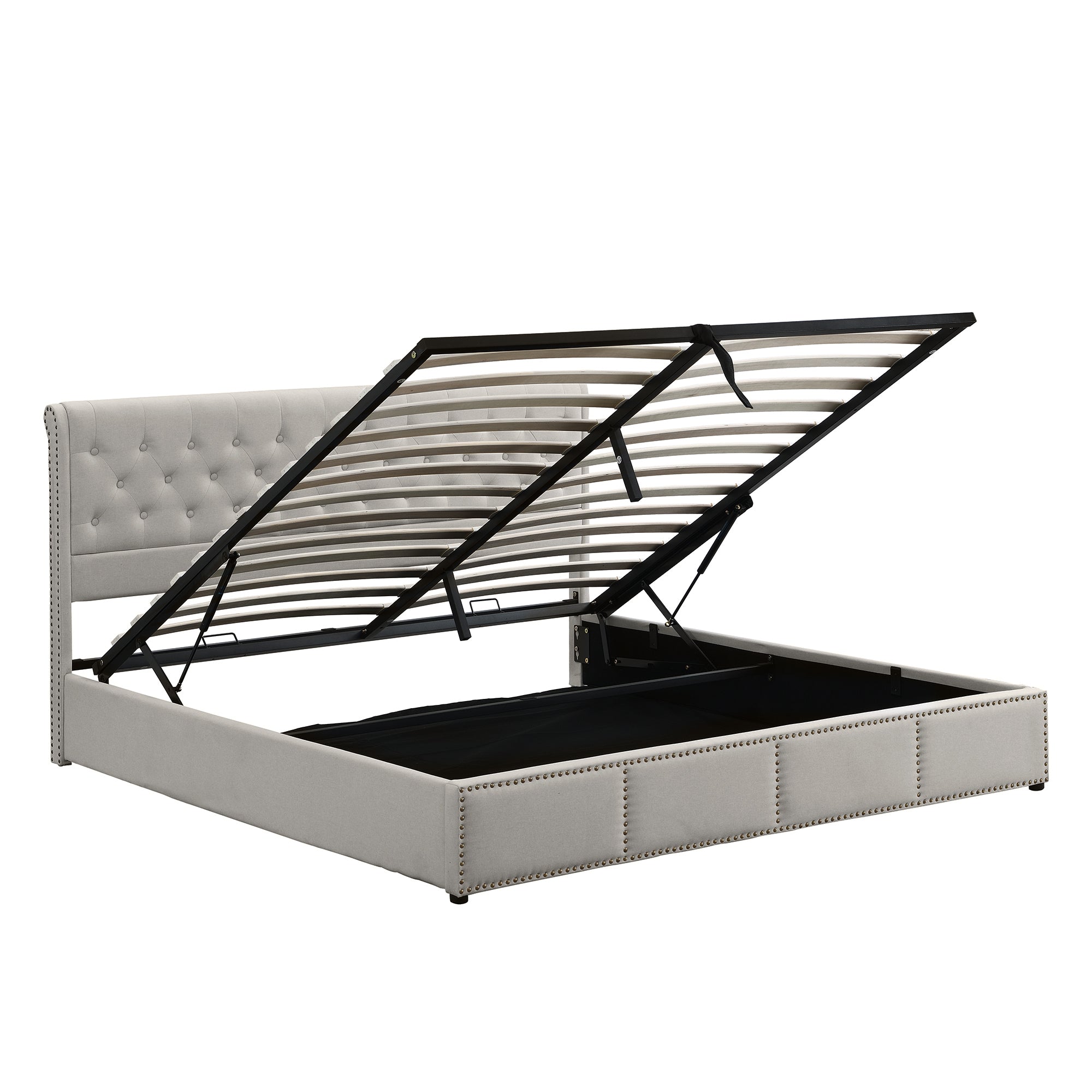 Logidon gestoffeerd bed 140x190 cm grijs katoen-linnen opbergruimte