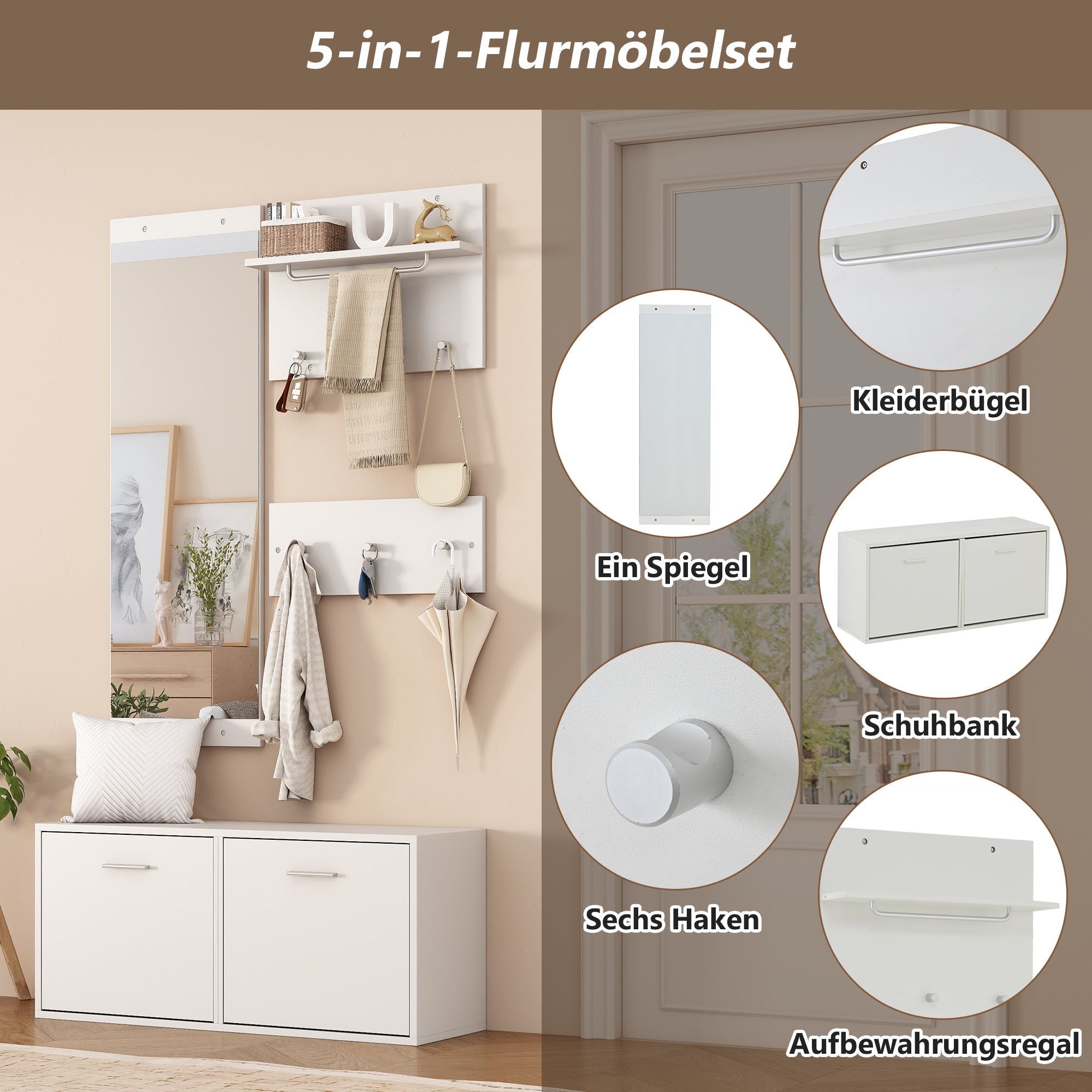 Logidon kledingkastset 4-delige spiegel schoenenkast wit 90x30x41,5 cm