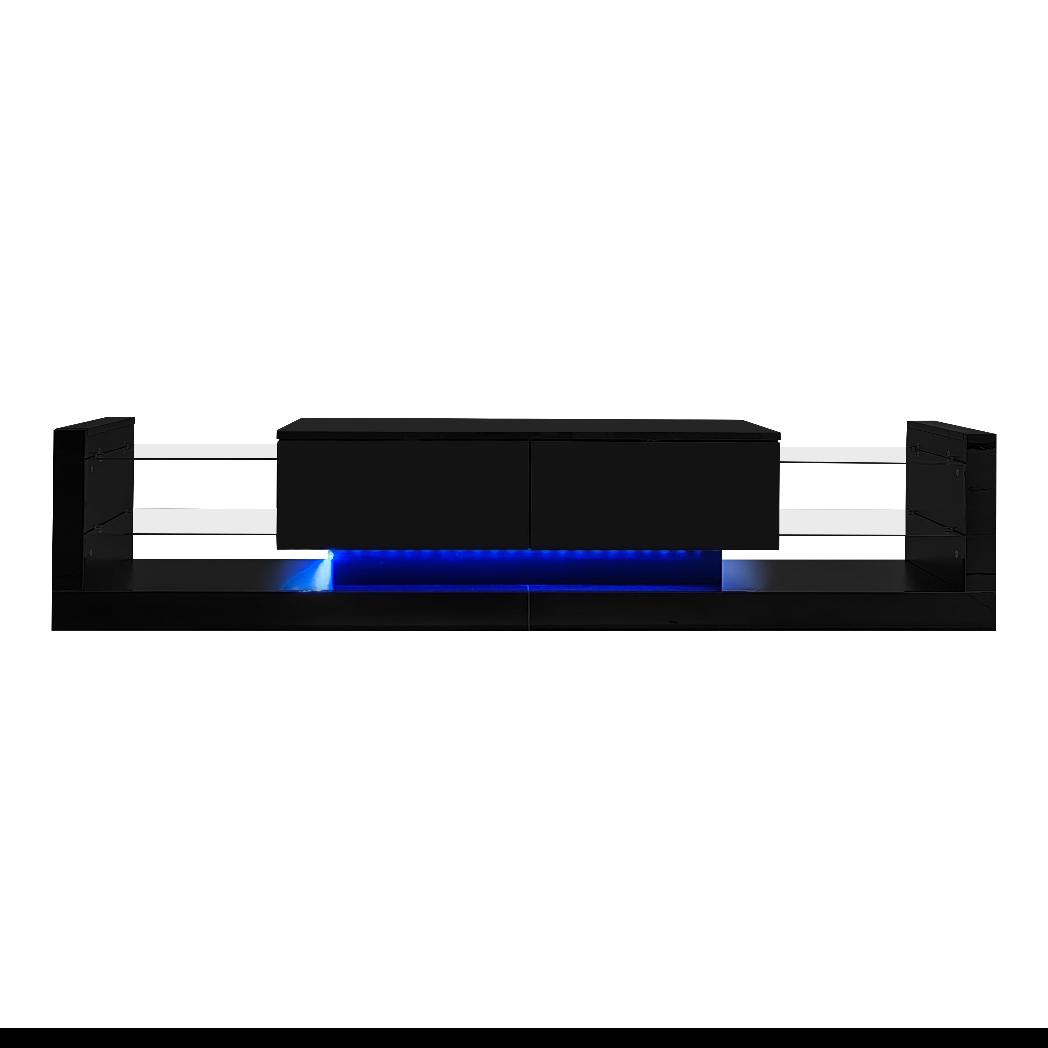 Logidon TV wall cabinet set black high gloss with LED lighting 181cm