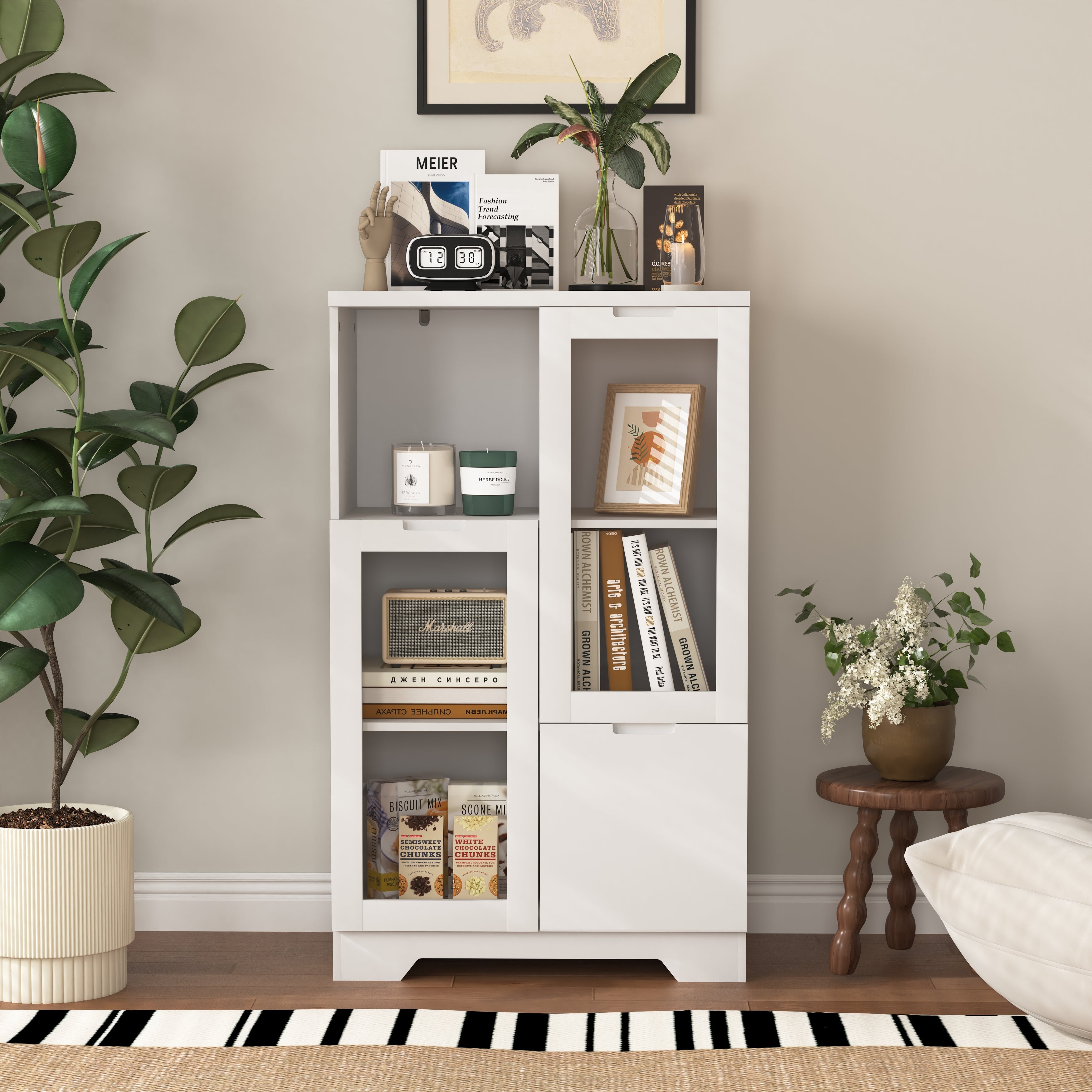 Logidon Witte MDF Kast Met Glazen Deurtjes En Lade 100cm