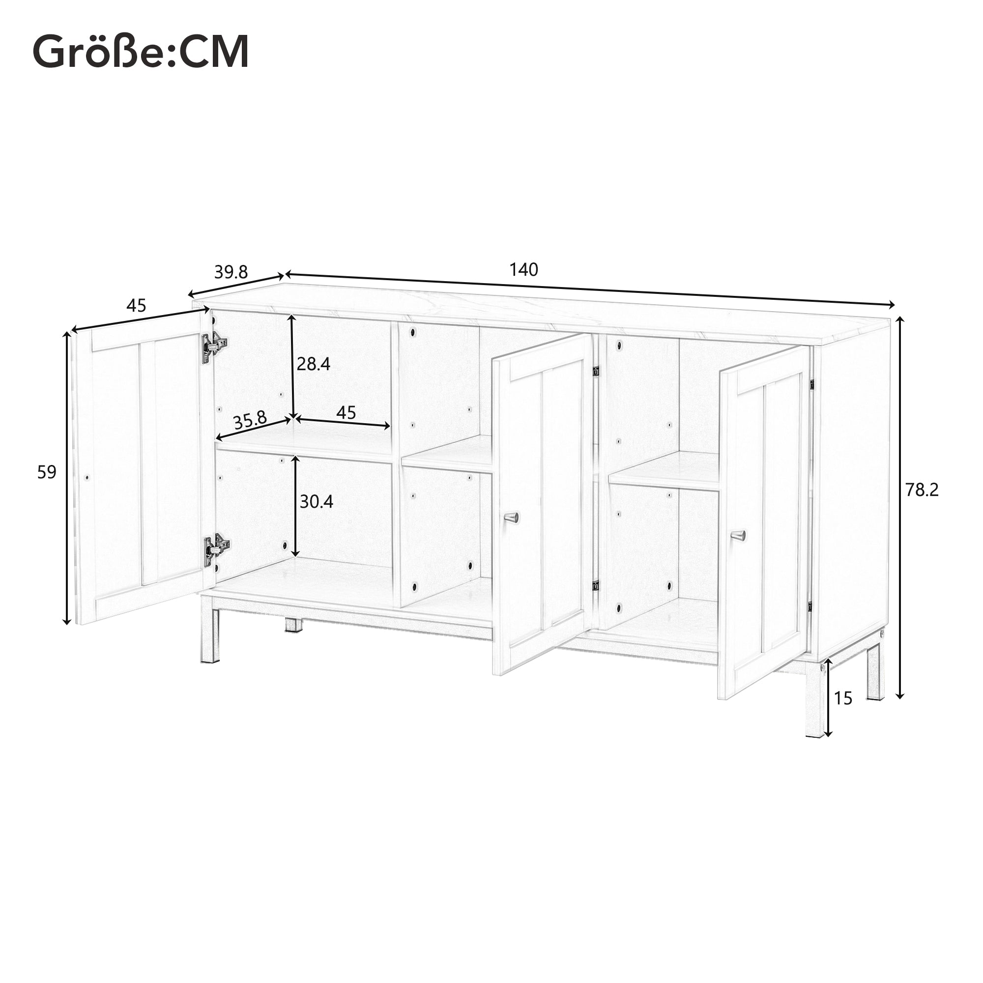 Logidon dressoir 3 deuren met marmeren tafelblad wit 140 cm