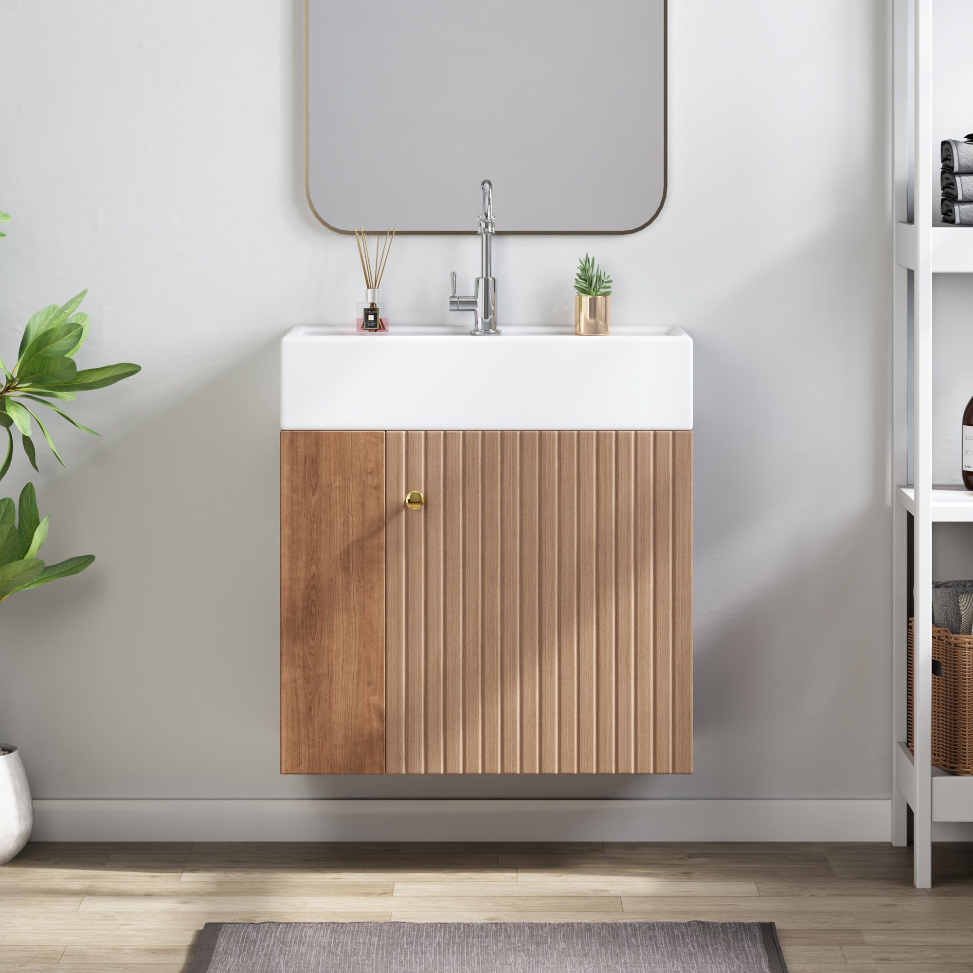 Logidon Badkamermeubel 55 cm met hangende onderkast bruin