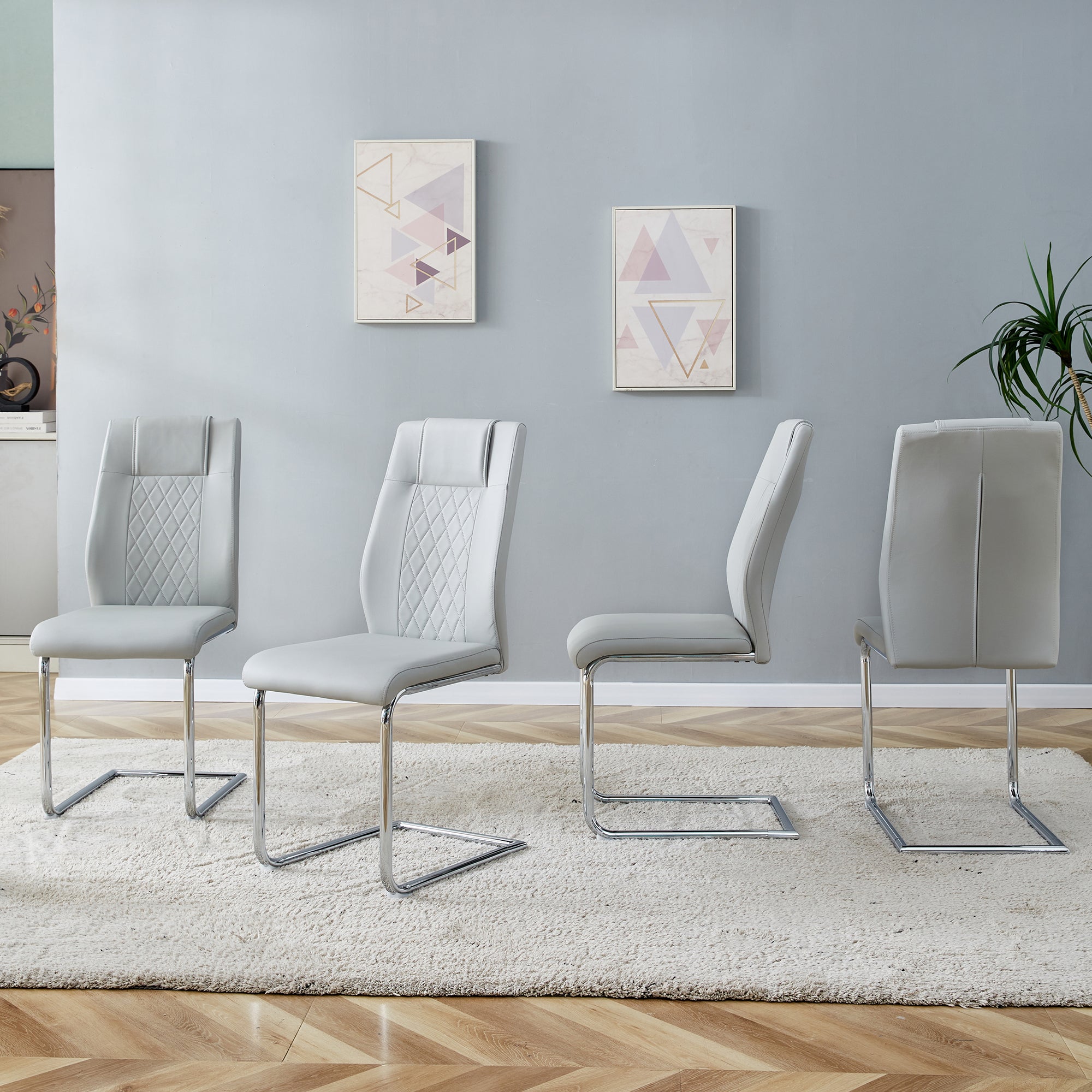 Logidon Scandinavische stijl lichtgrijze PU eetkamerstoelenset met vier stoelen