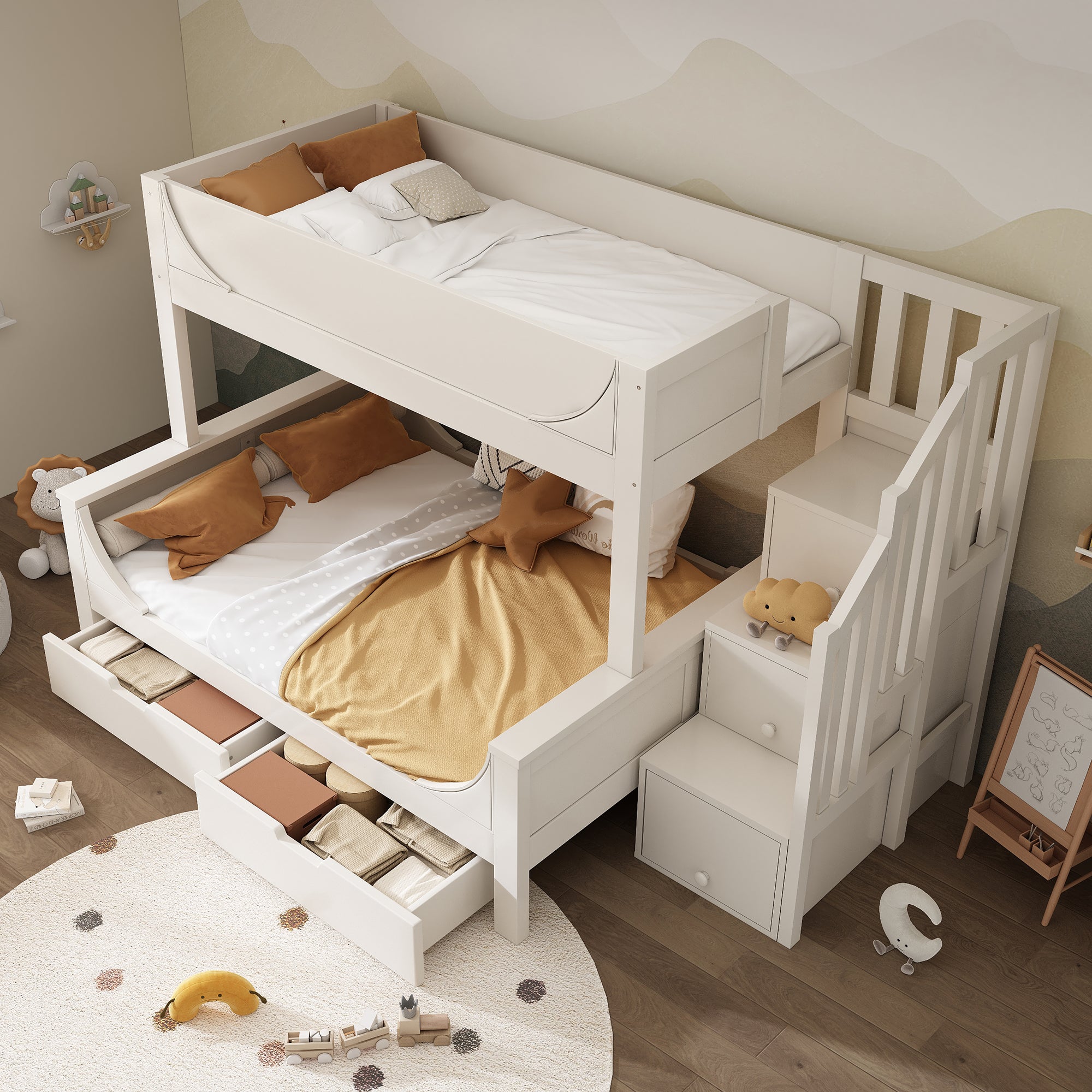 Logidon stapelbed kinderbed wit met ladderkast en lades
