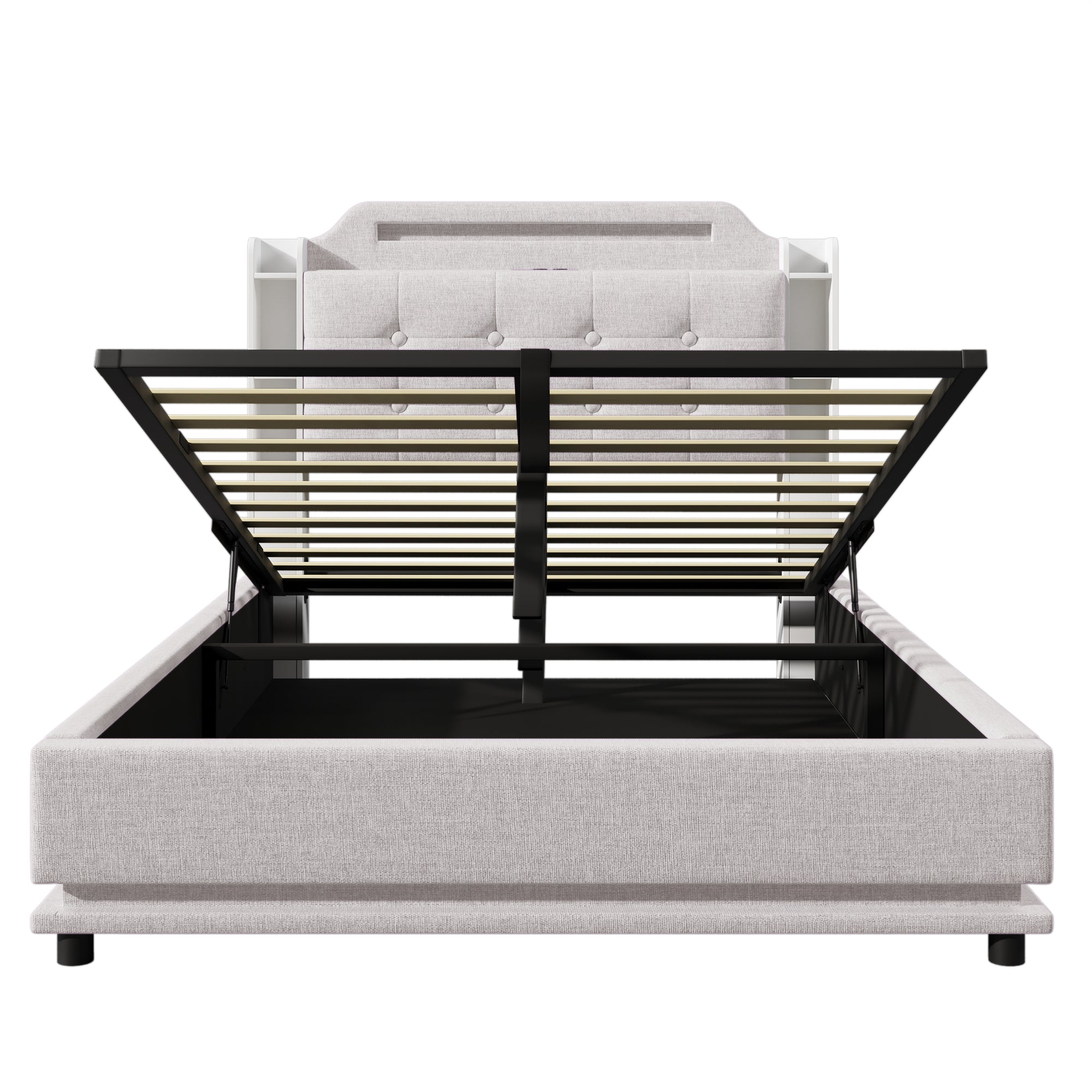 Logidon gestoffeerd bed 140x200 beige met LED lichtstrip en opbergruimte
