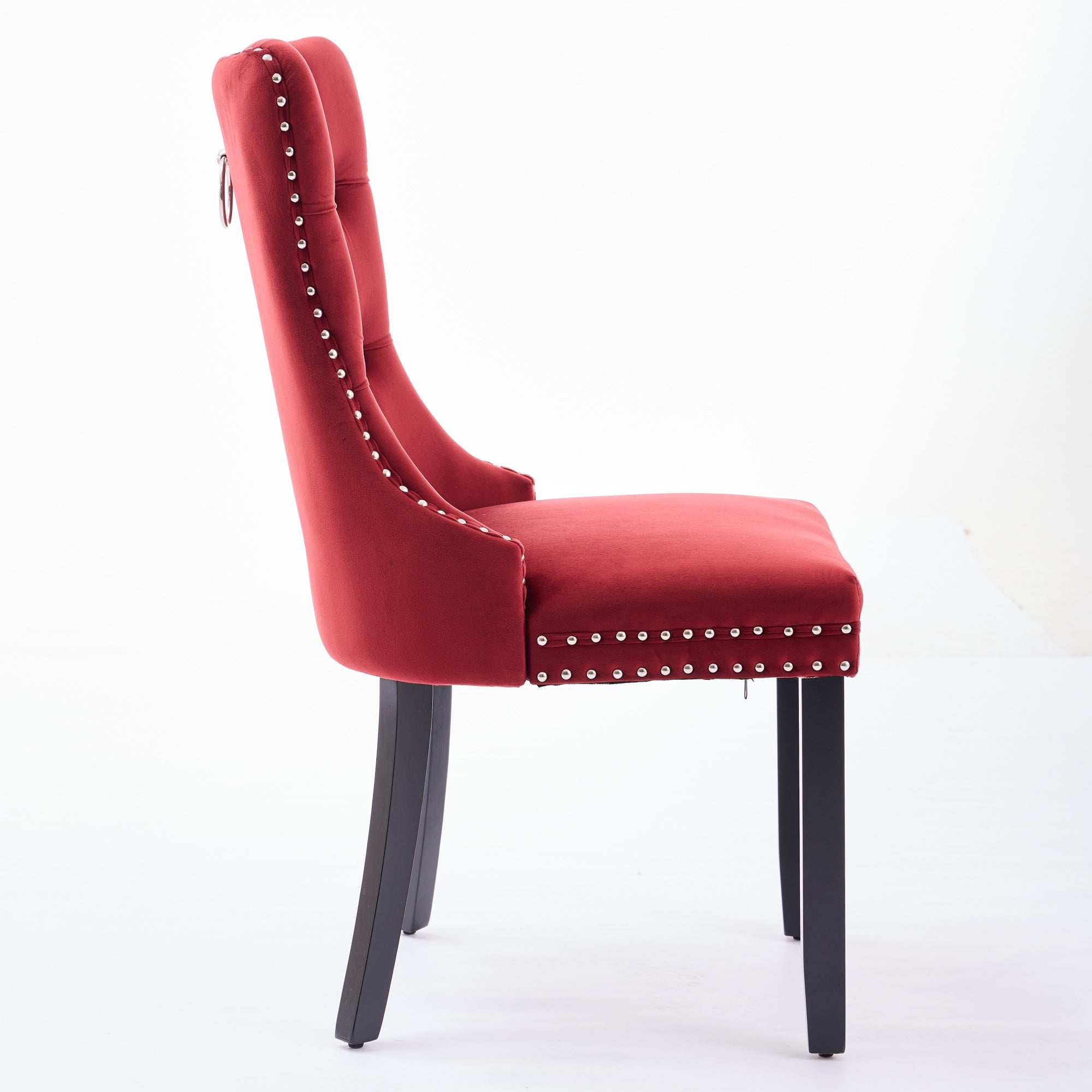 Logidon Velvet Dining Chair Set 2 Burgundy Nail Trim