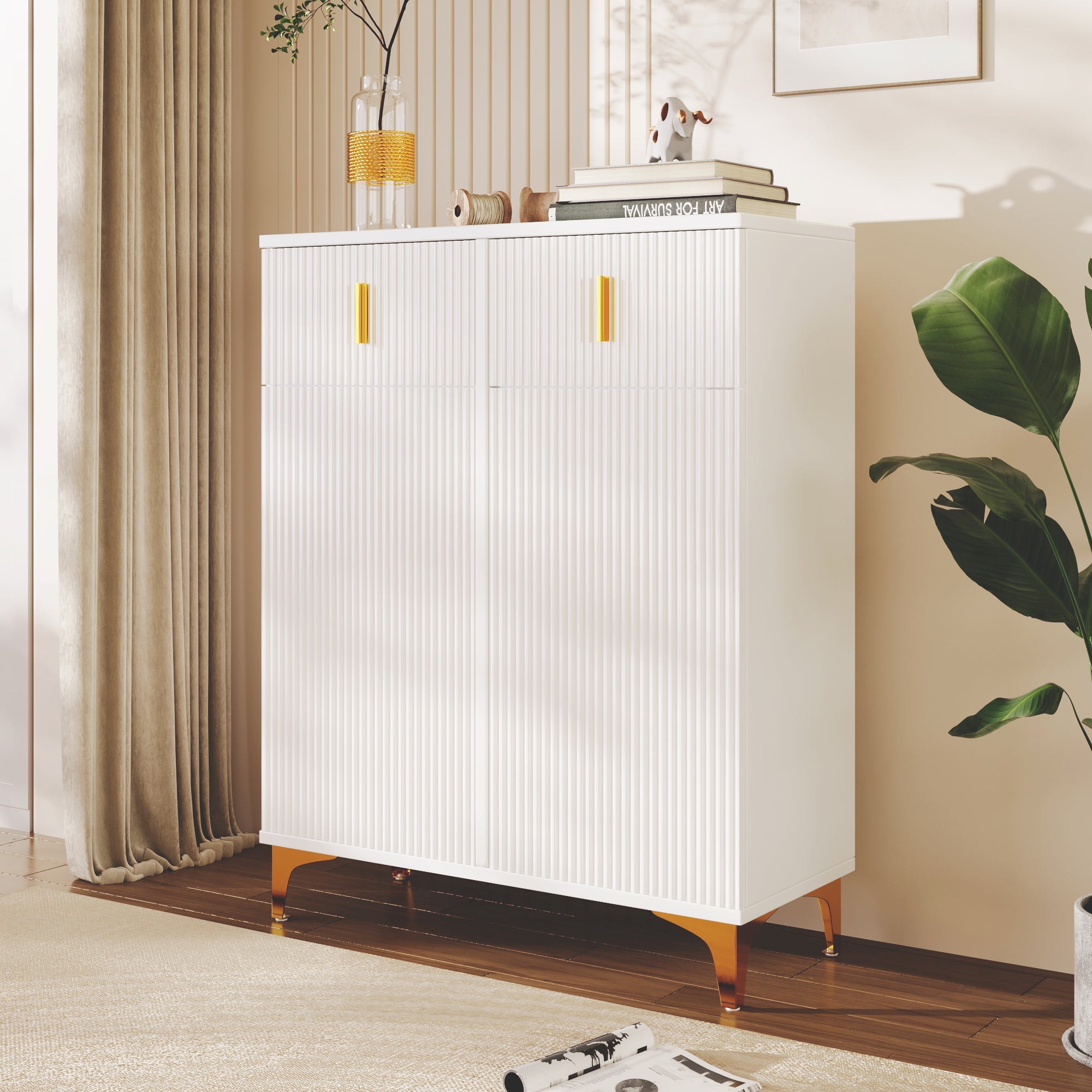 Logidon Sideboard White With Structured Panel And Adjustable Shelves