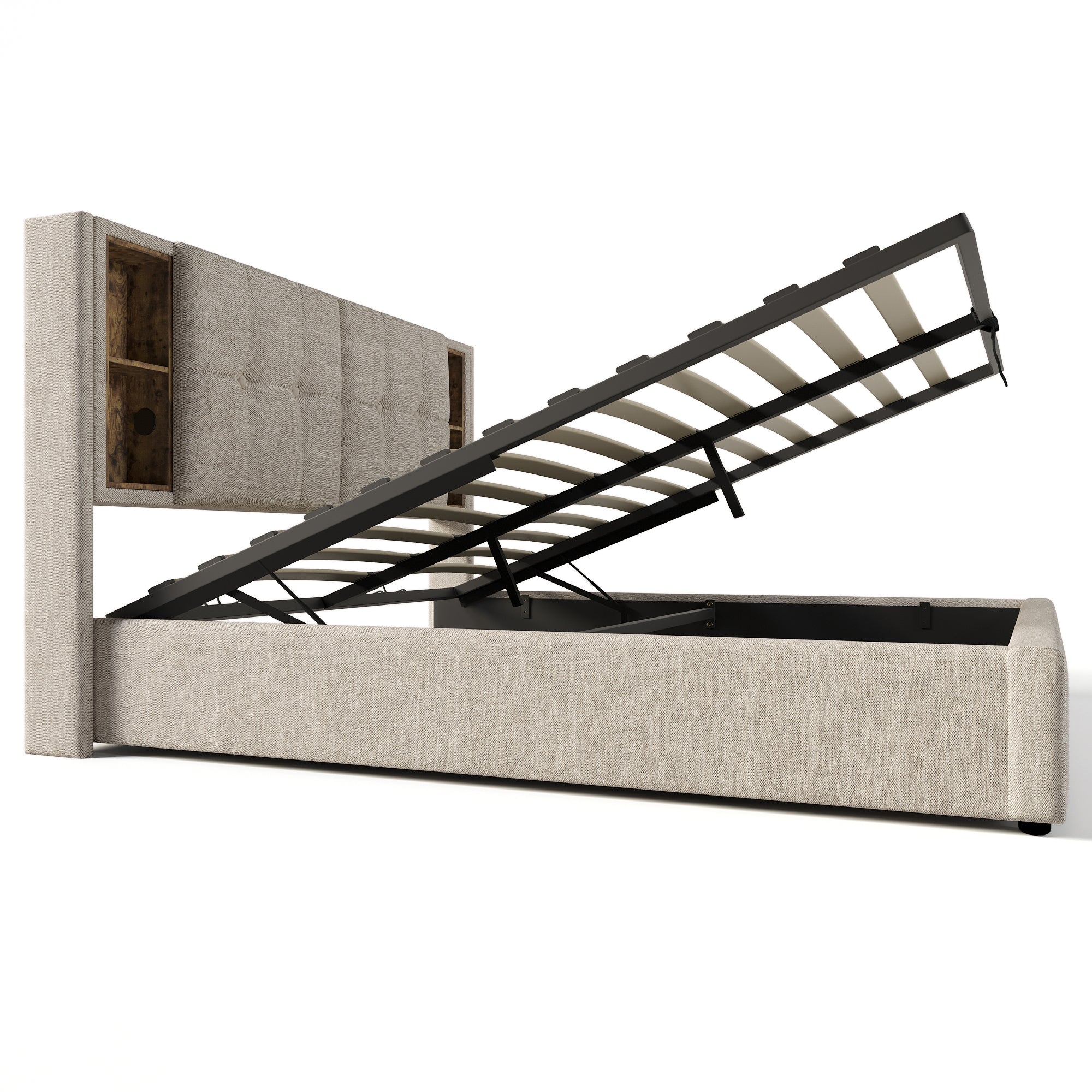 Logidon tweepersoonsbed 140x200 draadloos opladen USB C opbergruimte linnengoed