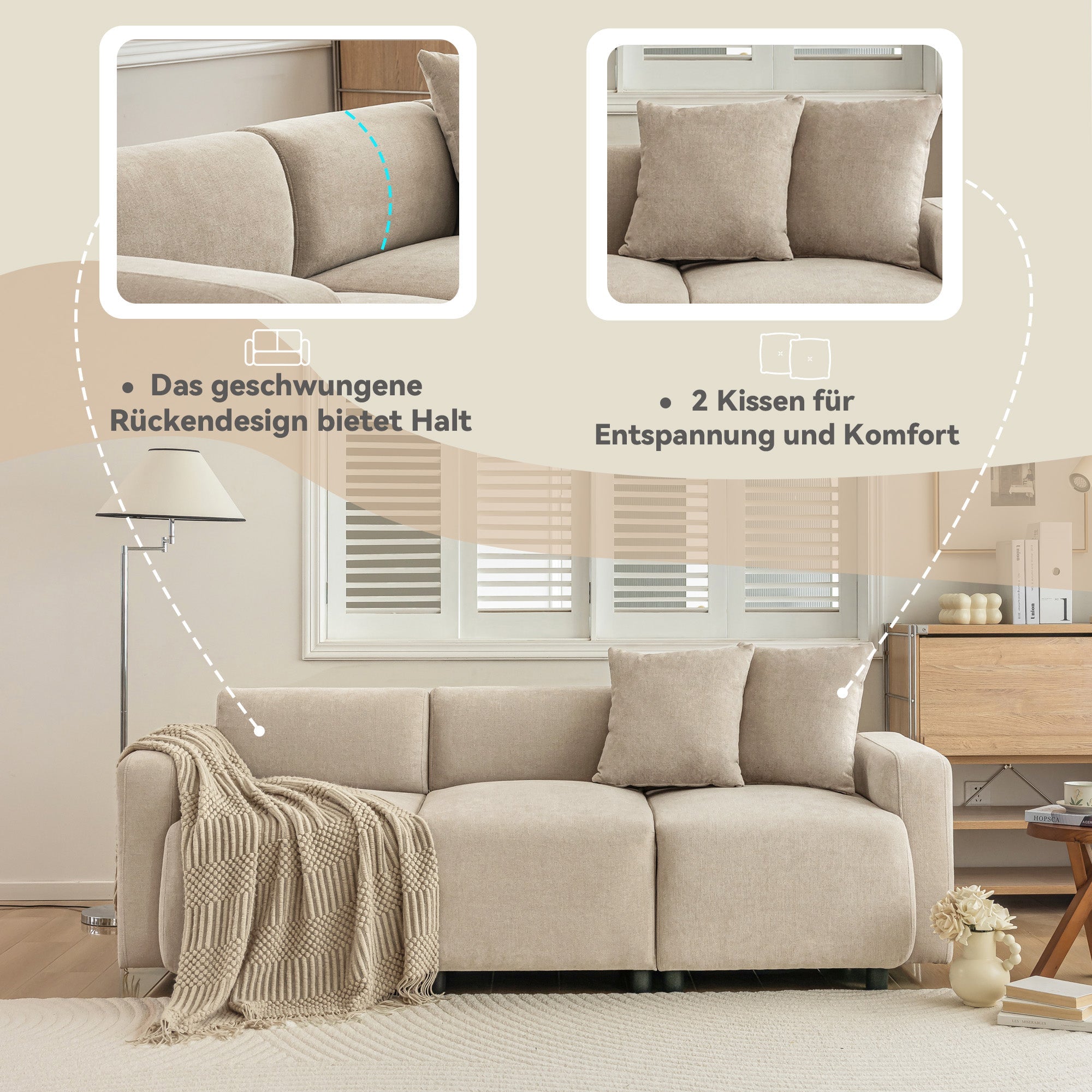 Logidon Regular Sofa Beige Chenille 3 Seater Living Room Sofa