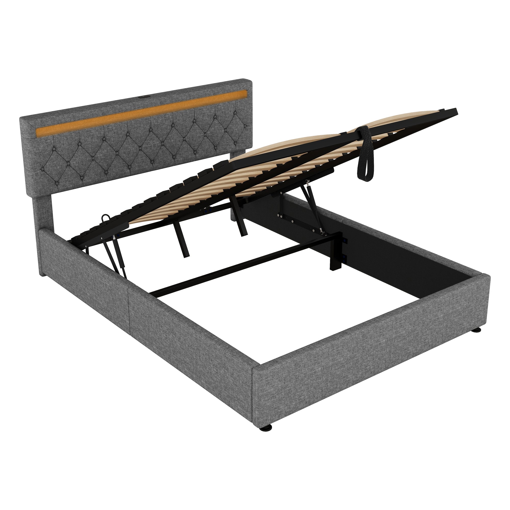 Logidon grijs gestoffeerd bed 160x200 cm met LED Ambient USB-C