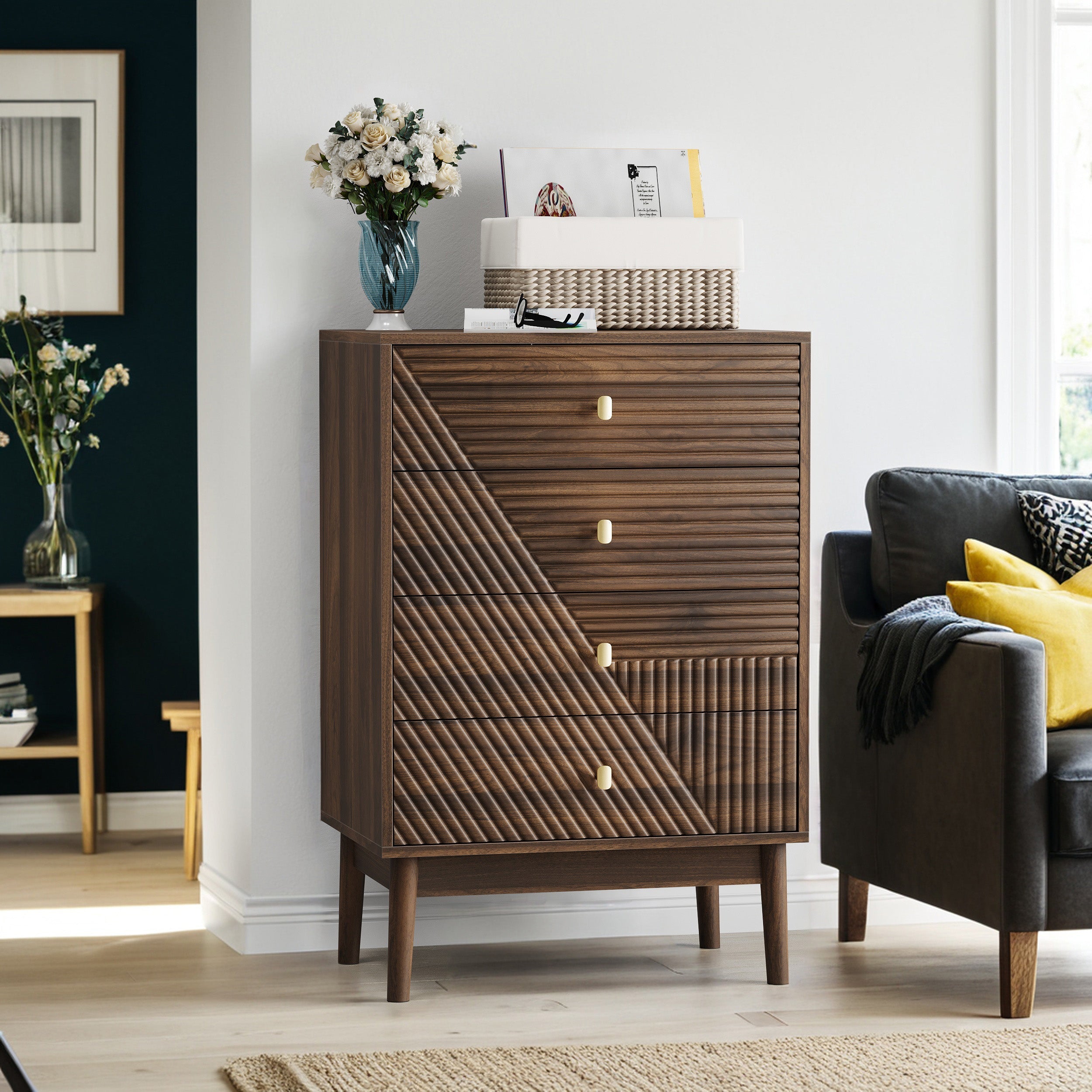 Logidon Notenhouten ladekast 60x40x90 cm met 4 lades