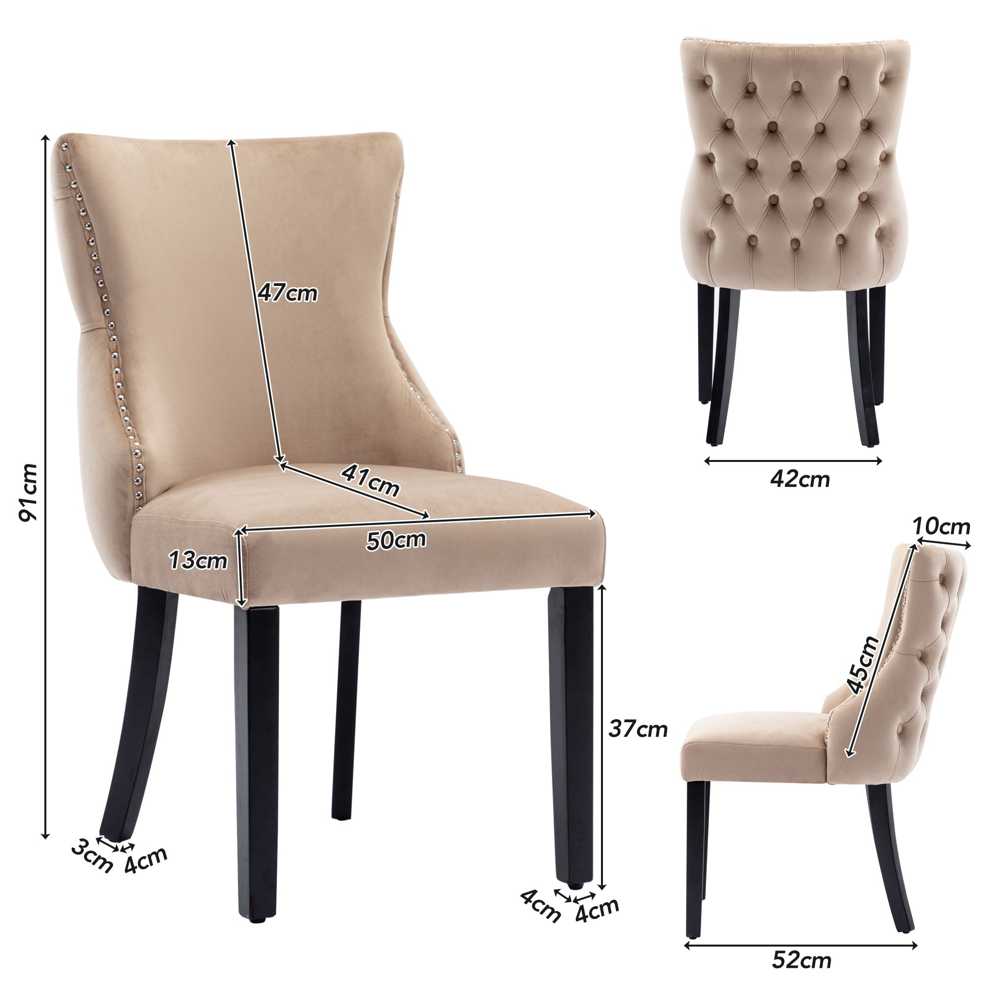 Logidon velvet dining table chair beige solid wood 4-foot button quilting