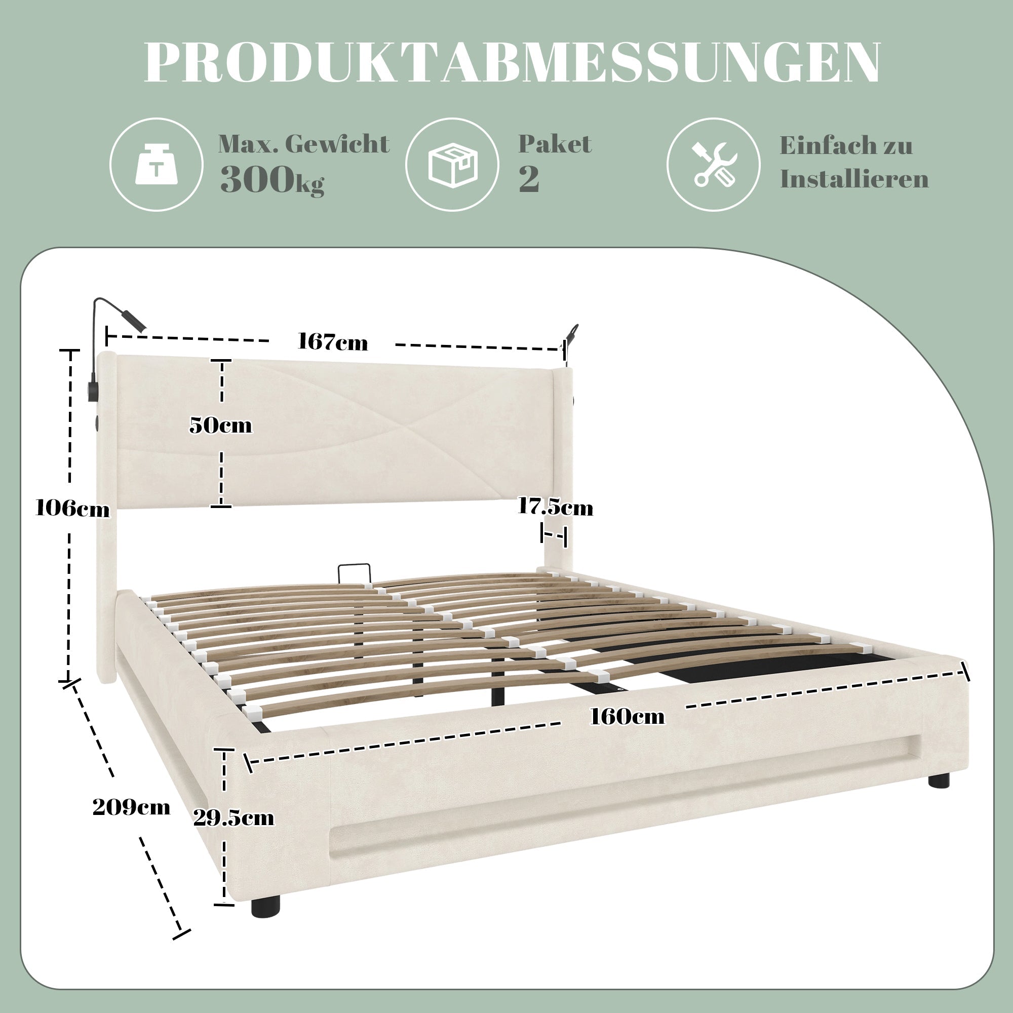 Logidon bedframe 160x200 cm beige fluweel met opbergruimte LED