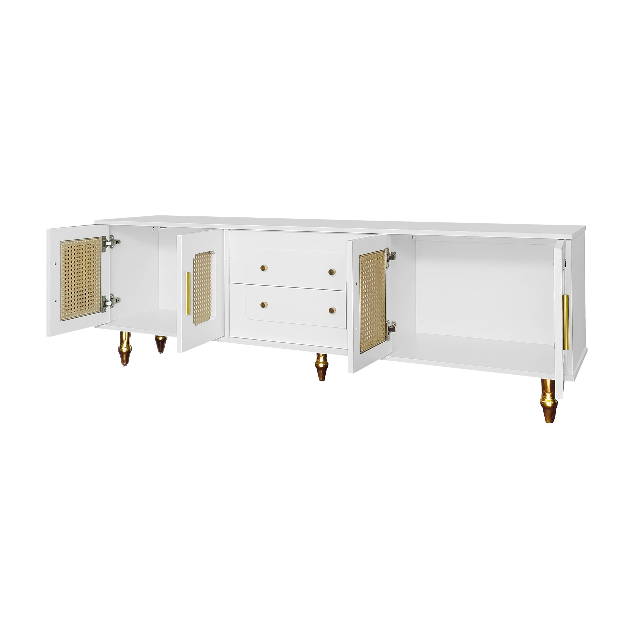 Logidon Lowboard White Retro Style TV Furniture with Golden Handles