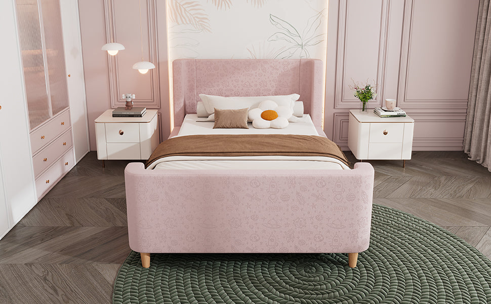 Logidon kinderbed gestoffeerd bed 90x200 roze fluweel sleebed Kosmos